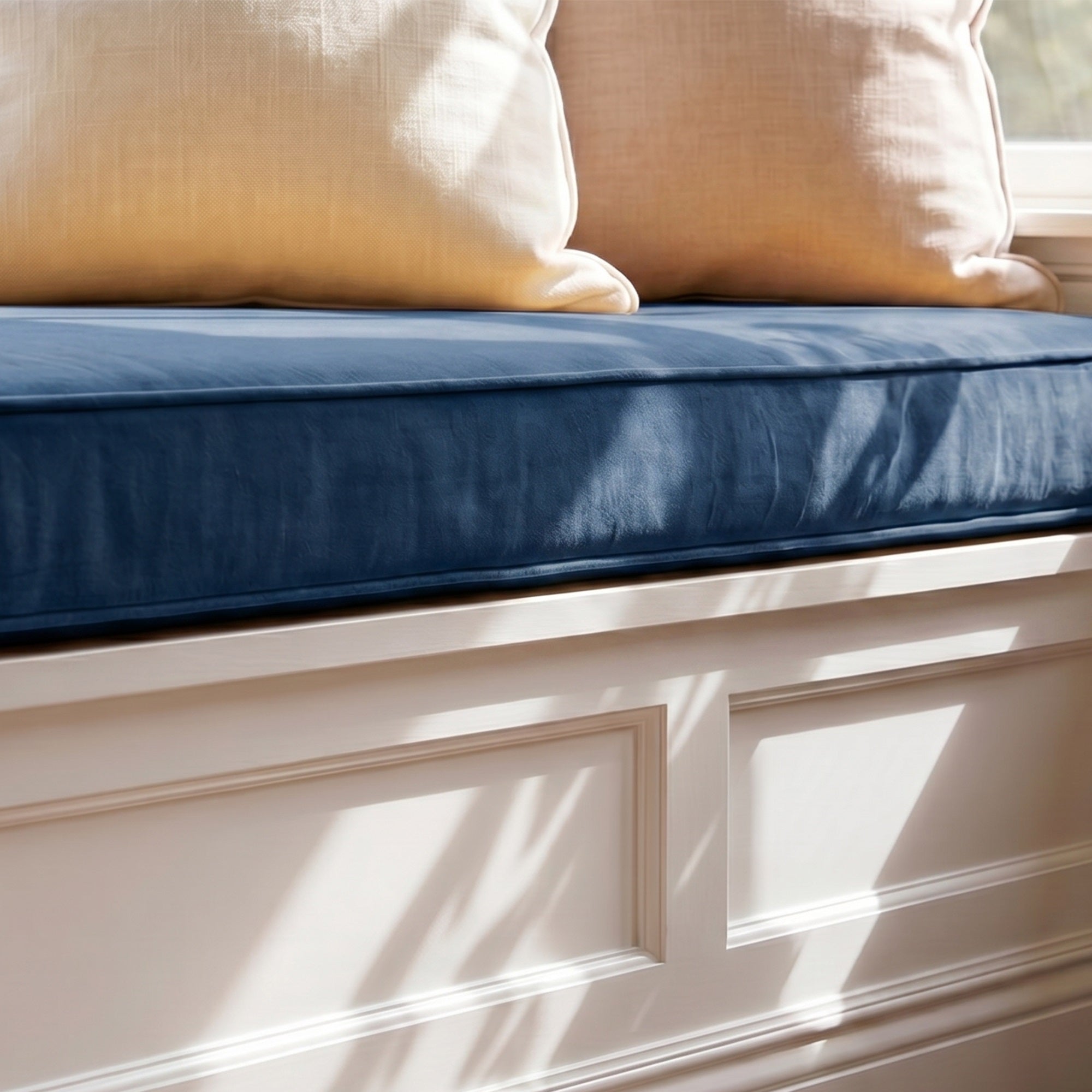 Custom Velvet & Cotton Dark Navy Blue Flat Window Seat Cushion - Baby 21