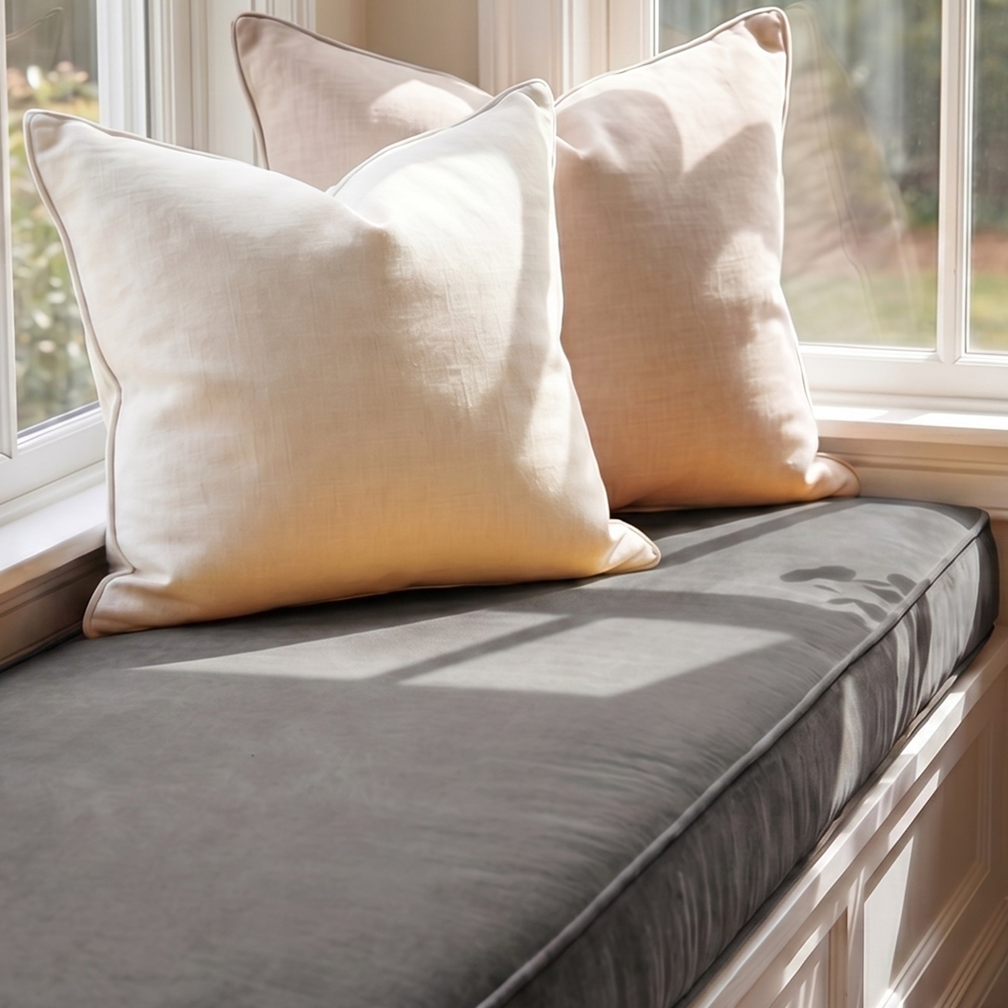 Custom Velvet & Cotton Gray Flat Window Seat Cushion - Baby 23