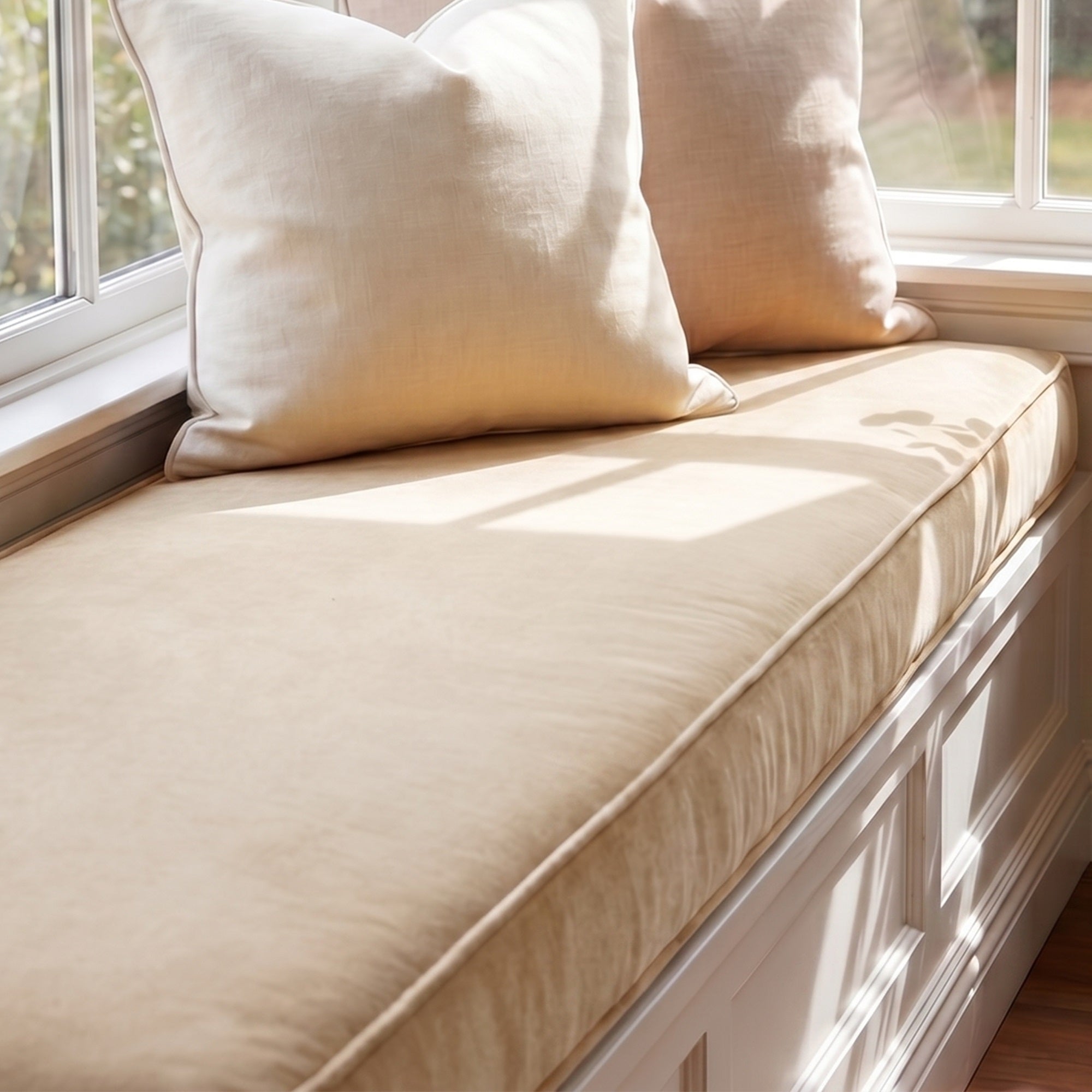 Custom Velvet & Cotton Beige Flat Window Seat Cushion - Baby 3