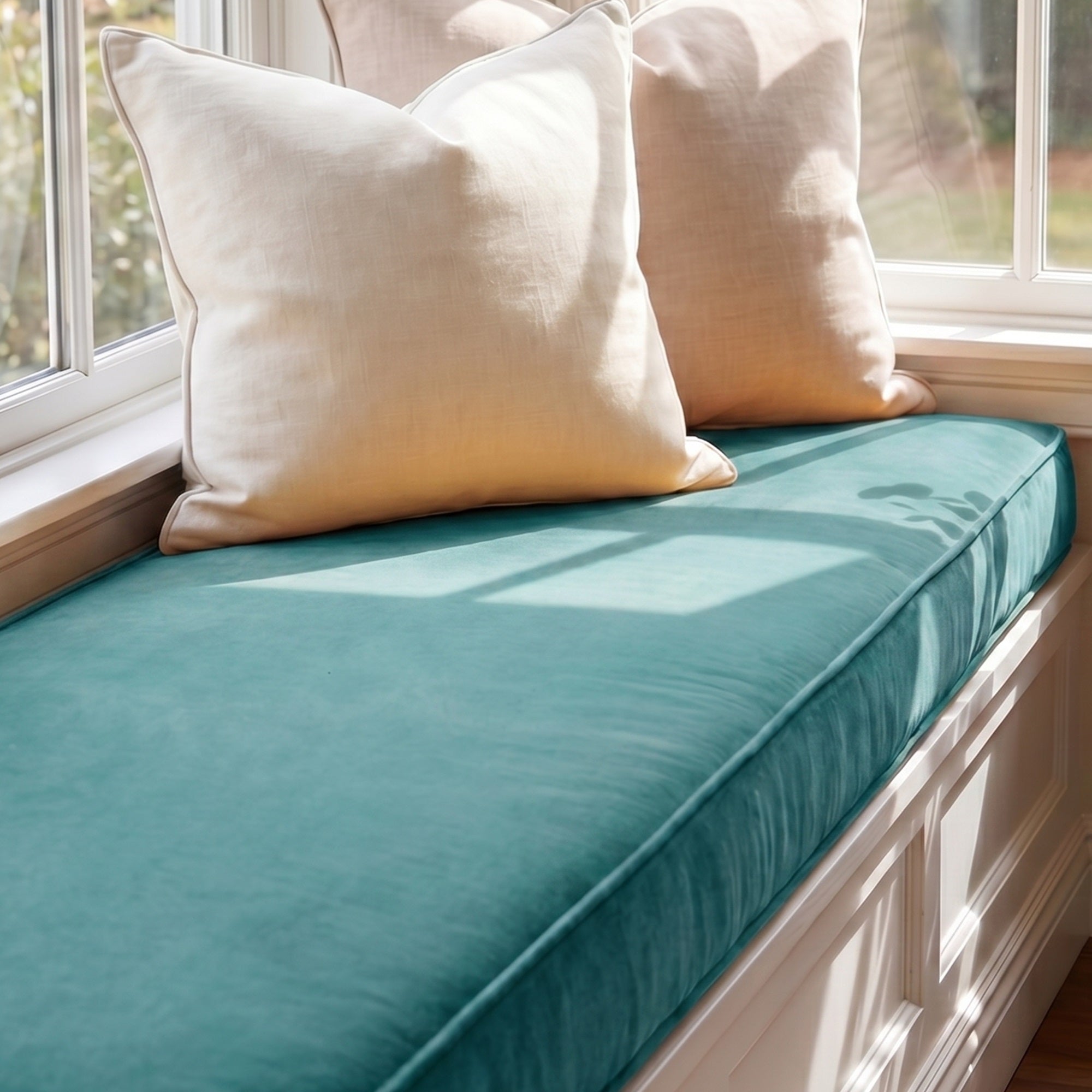 Custom Velvet & Cotton Turquoise Flat Window Seat Cushion COVER - Baby 18