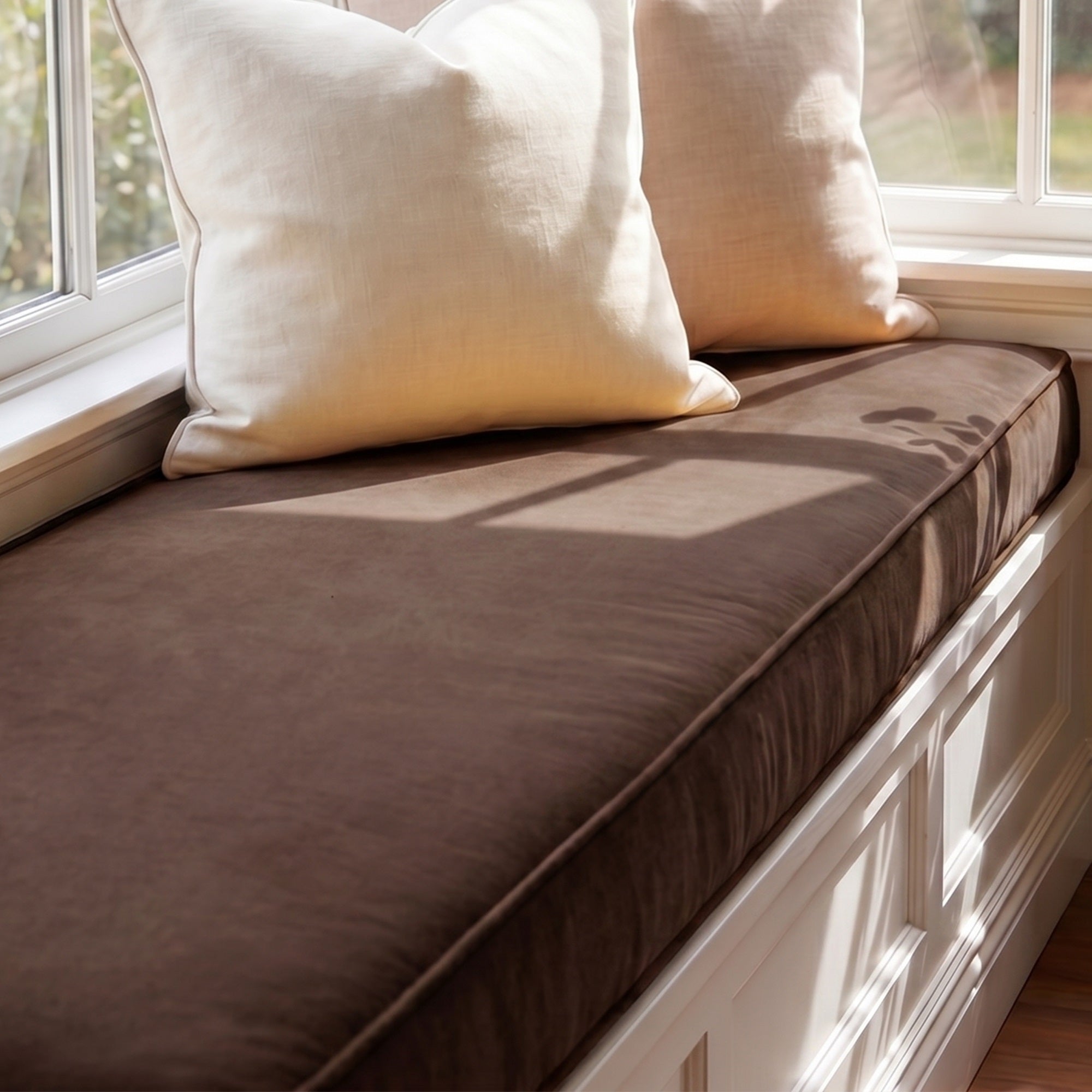 Custom Velvet & Cotton Brown Flat Window Seat Cushion COVER - Baby 8