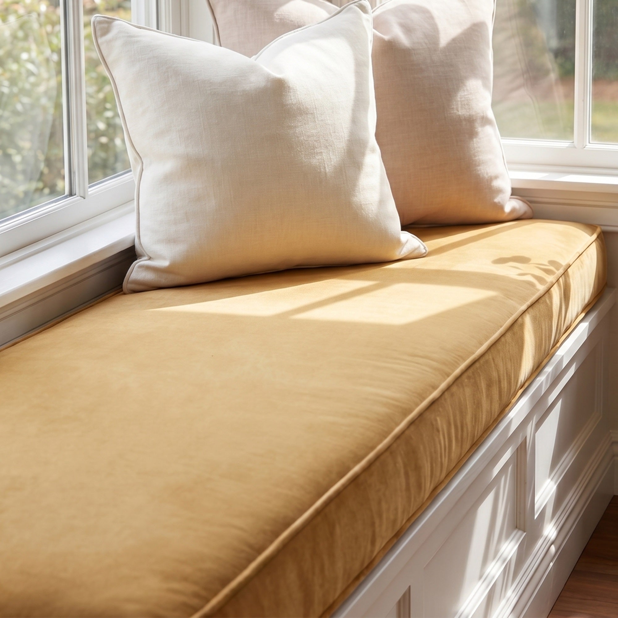 Custom Velvet & Cotton Mustard Flat Window Seat Cushion - Baby 7