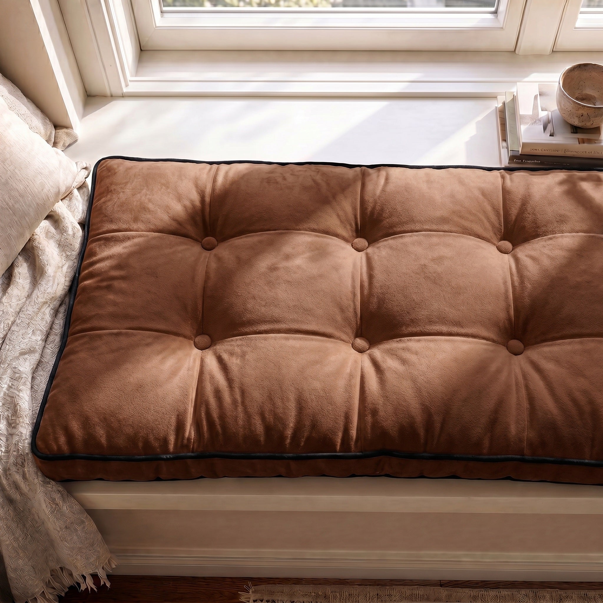 Custom Velvet & Cotton Colorful Piping Tufted Seat Cushion