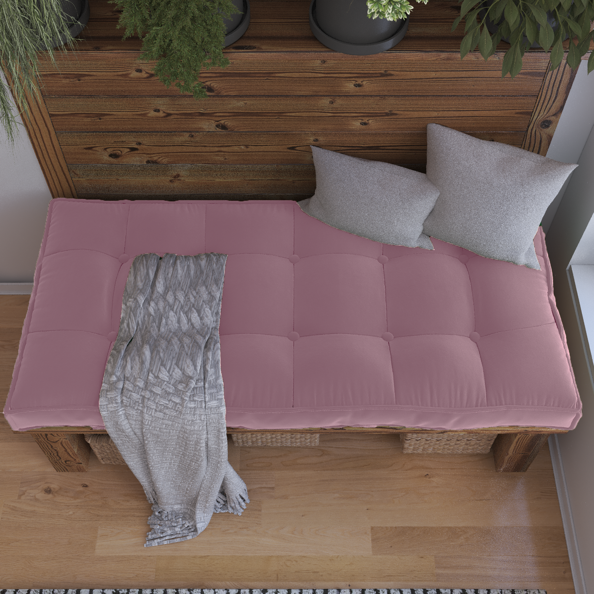 Farmhouse Tufted Bench Cushion Transforms Your Dining Bench With Rustic Style.