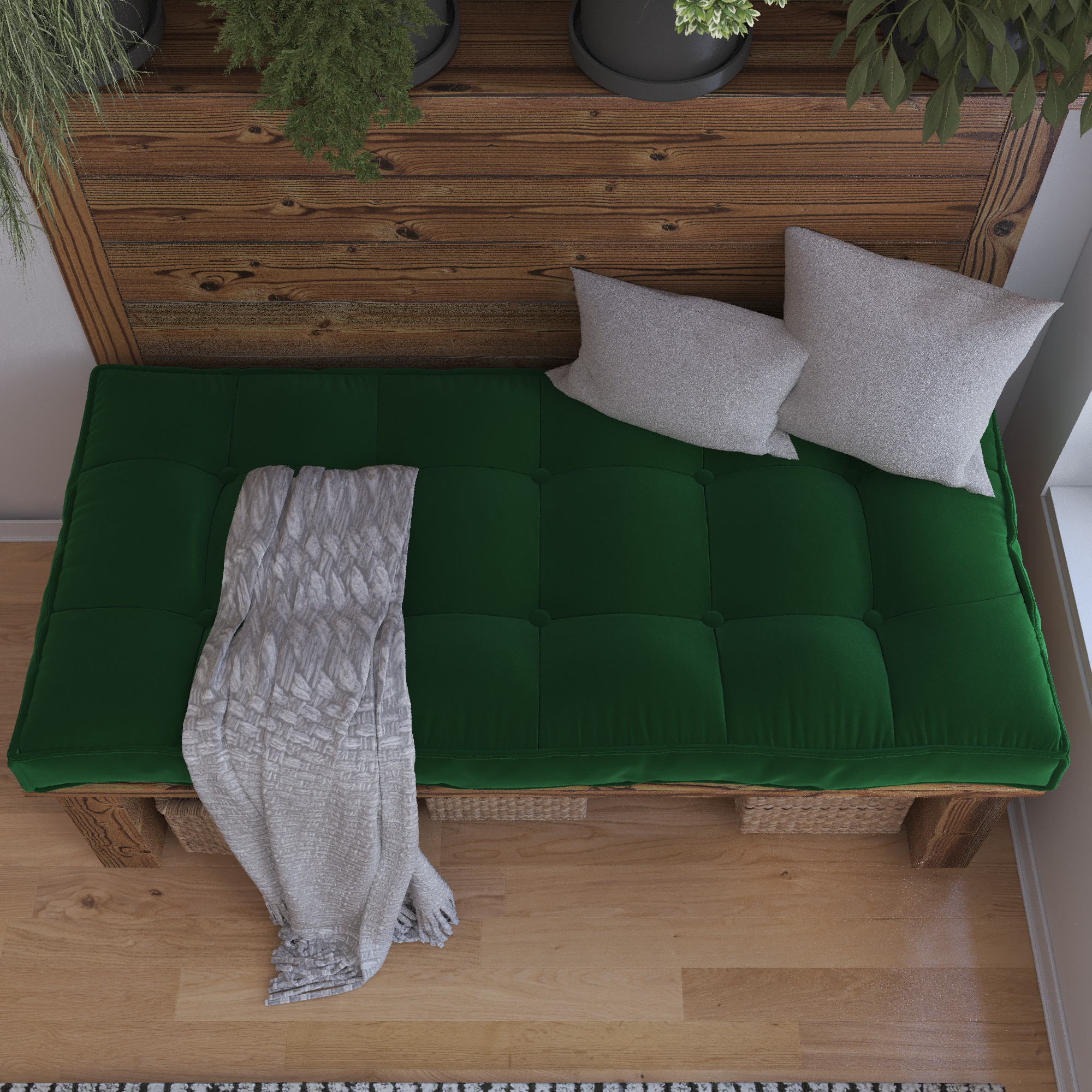 Farmhouse Tufted Bench Cushion Transforms Your Dining Bench With Rustic Style.