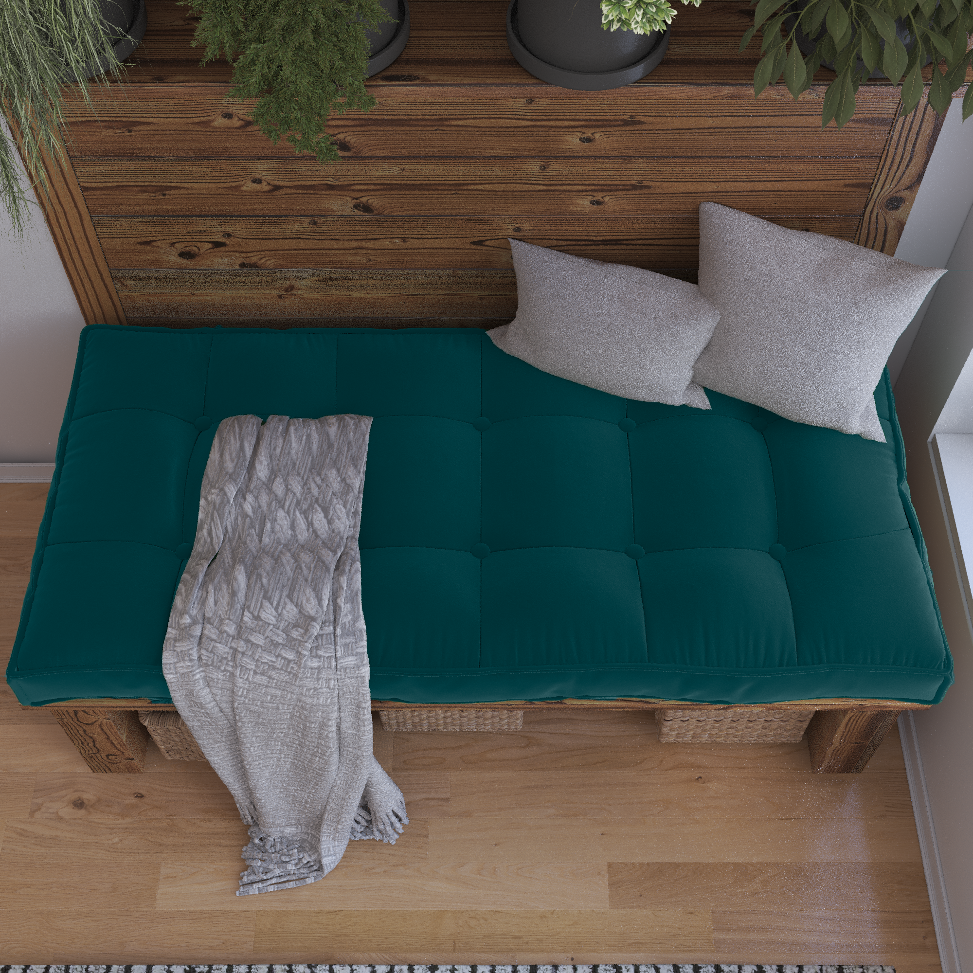 Farmhouse Tufted Bench Cushion Transforms Your Dining Bench With Rustic Style.