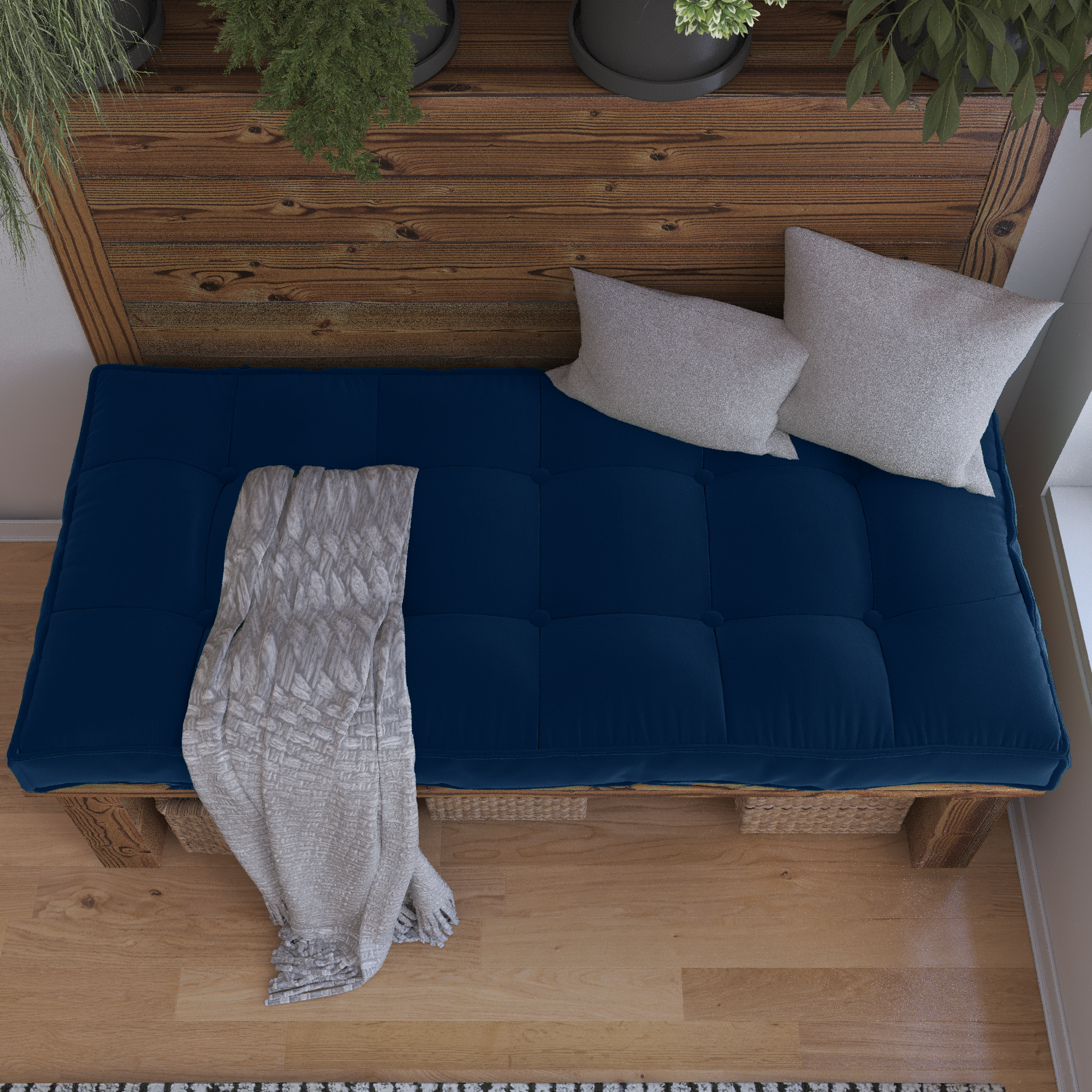Farmhouse Tufted Bench Cushion Transforms Your Dining Bench With Rustic Style.