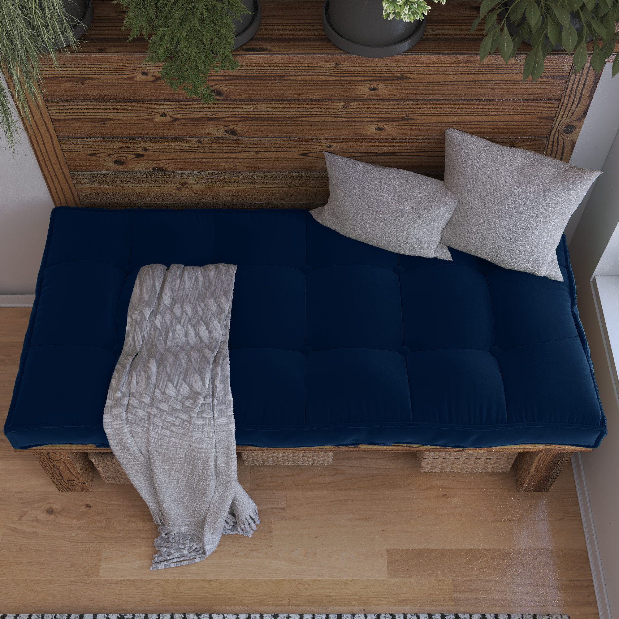 Farmhouse Tufted Bench Cushion Transforms Your Dining Bench With Rustic Style.