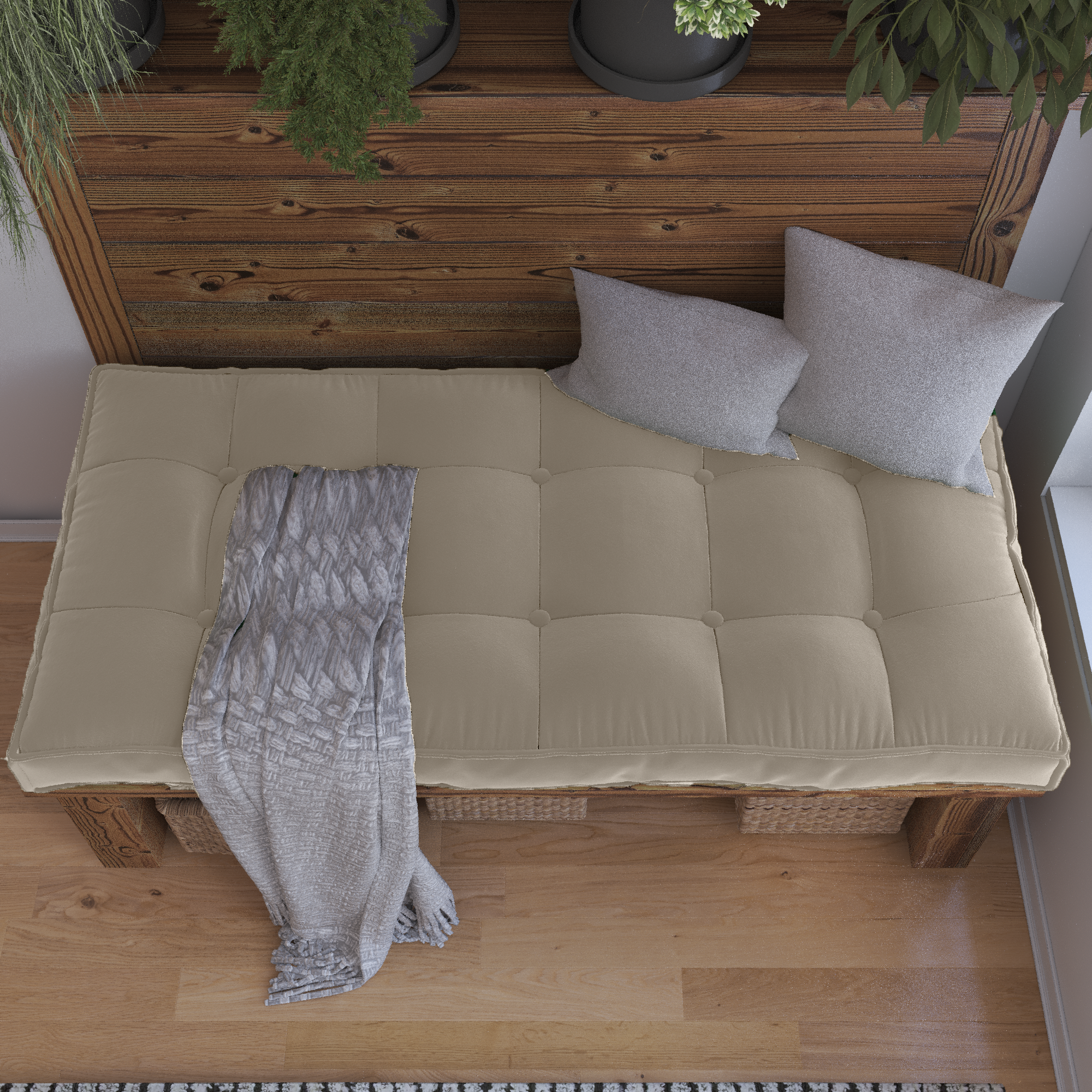 Farmhouse Tufted Bench Cushion Transforms Your Dining Bench With Rustic Style.
