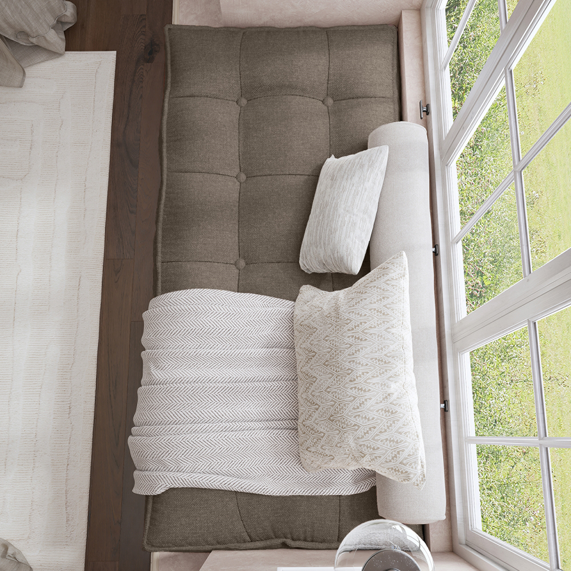 Farmhouse Tufted Bench Cushion Transforms Your Dining Bench With Rustic Style.