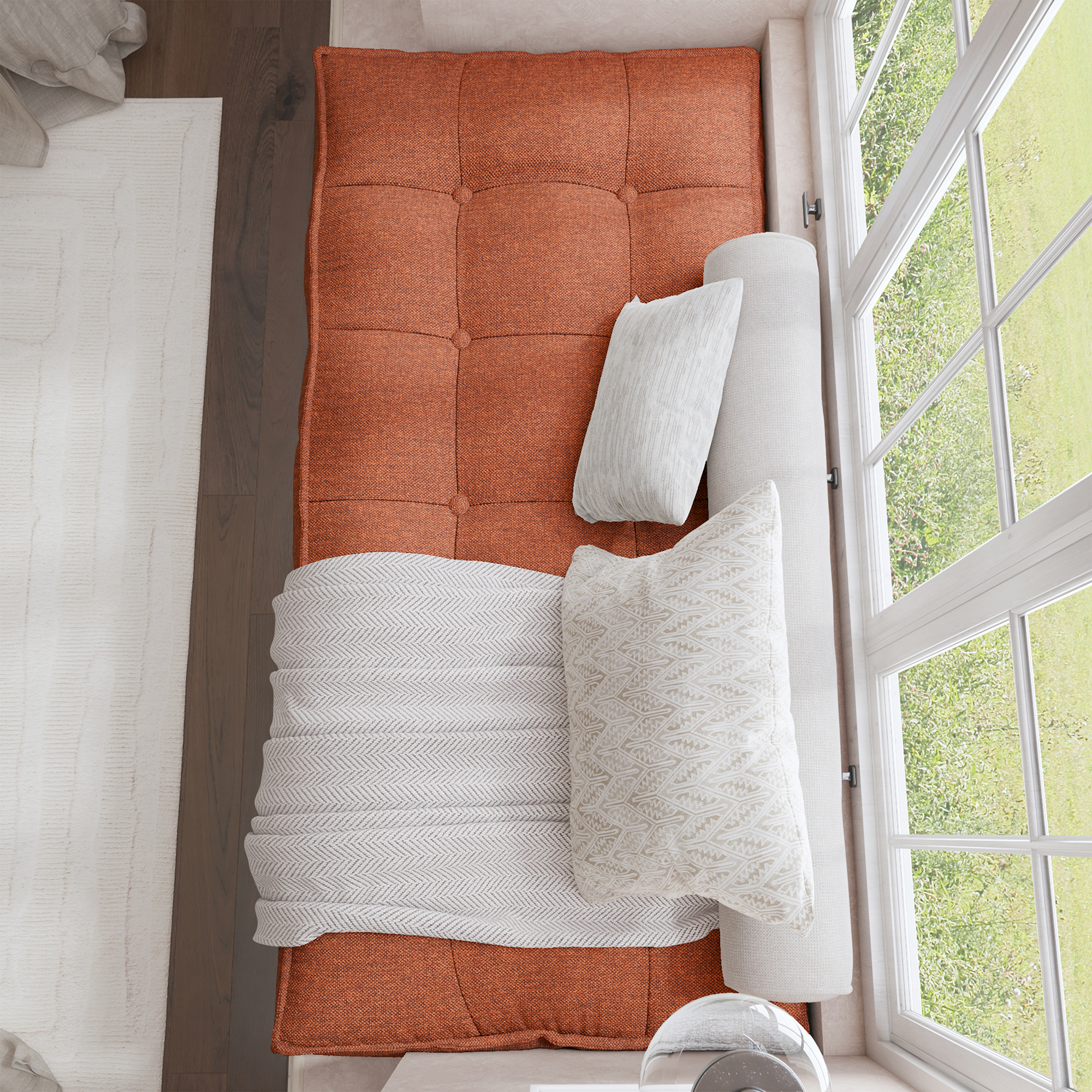 Farmhouse Tufted Bench Cushion Transforms Your Dining Bench With Rustic Style.