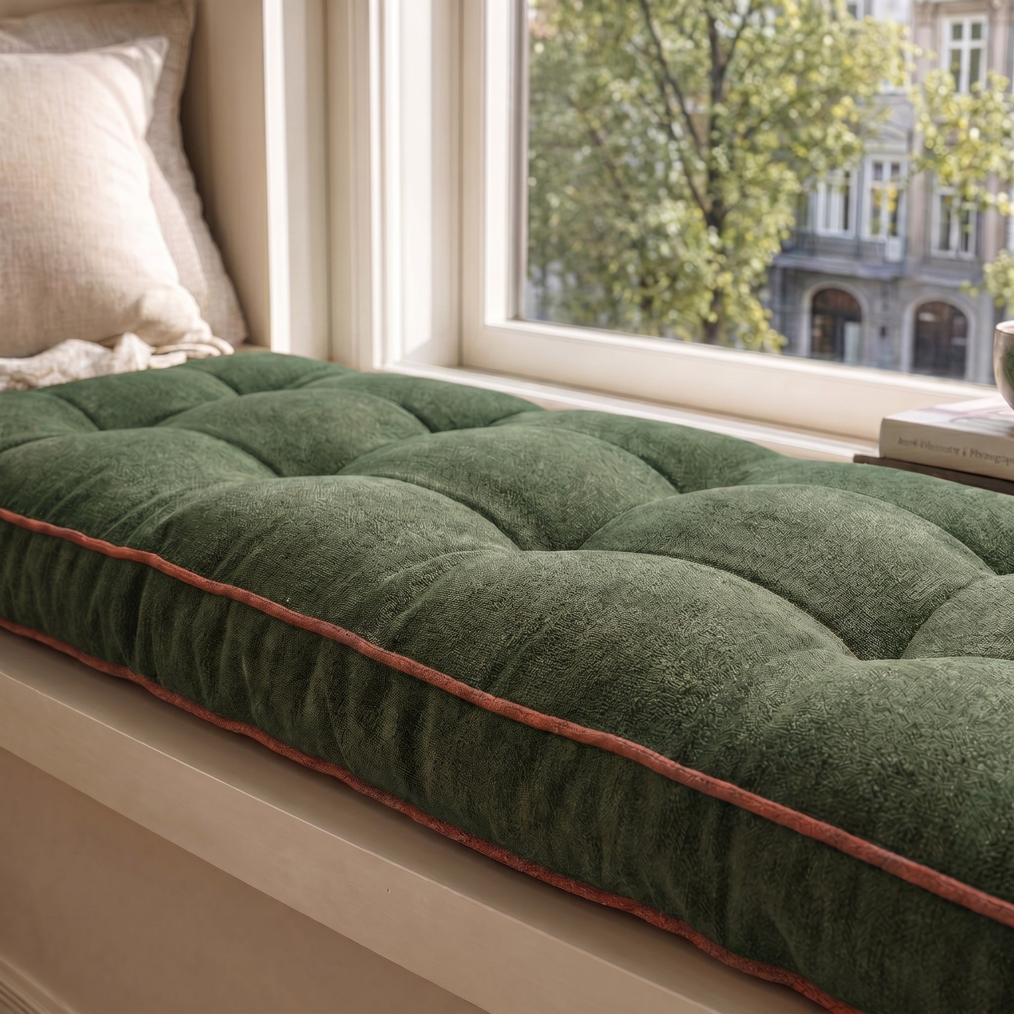 Custom Colorful Piping Tufted Entryway Bench Cushion