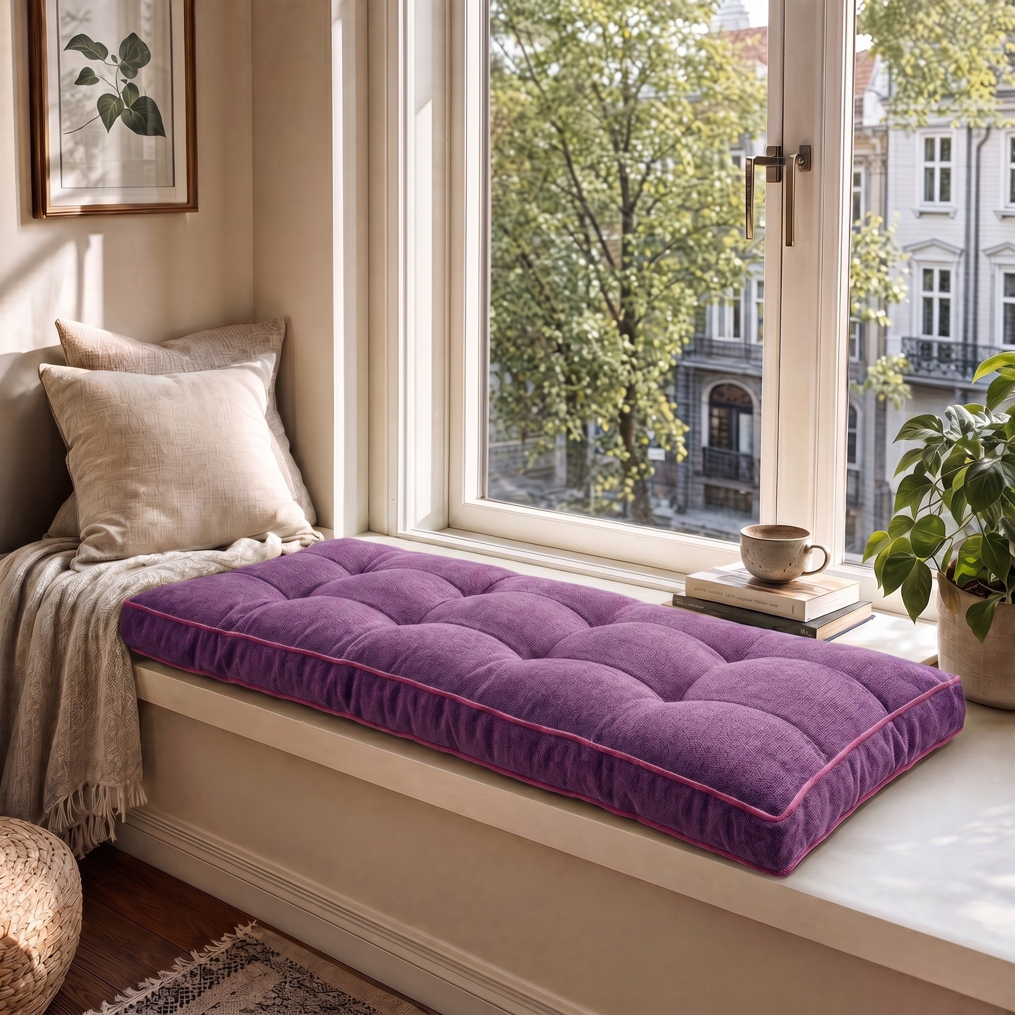 Custom Colorful Piping Tufted Window Seat Cushion