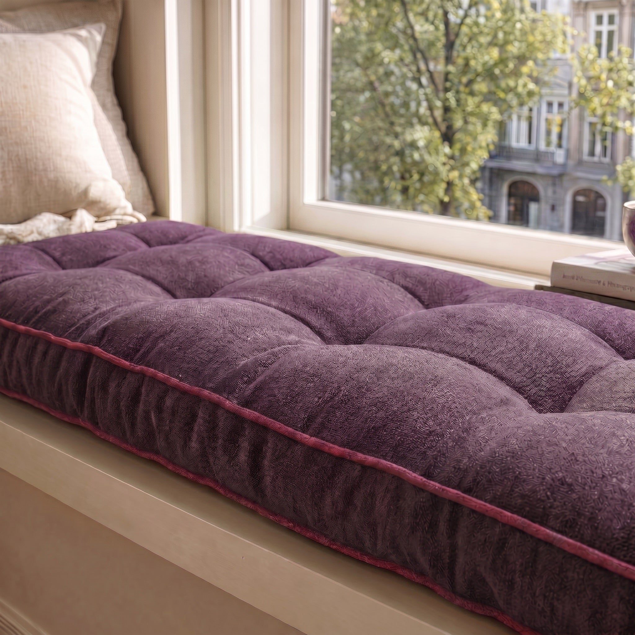 Custom Colorful Piping Tufted Window Seat Cushion