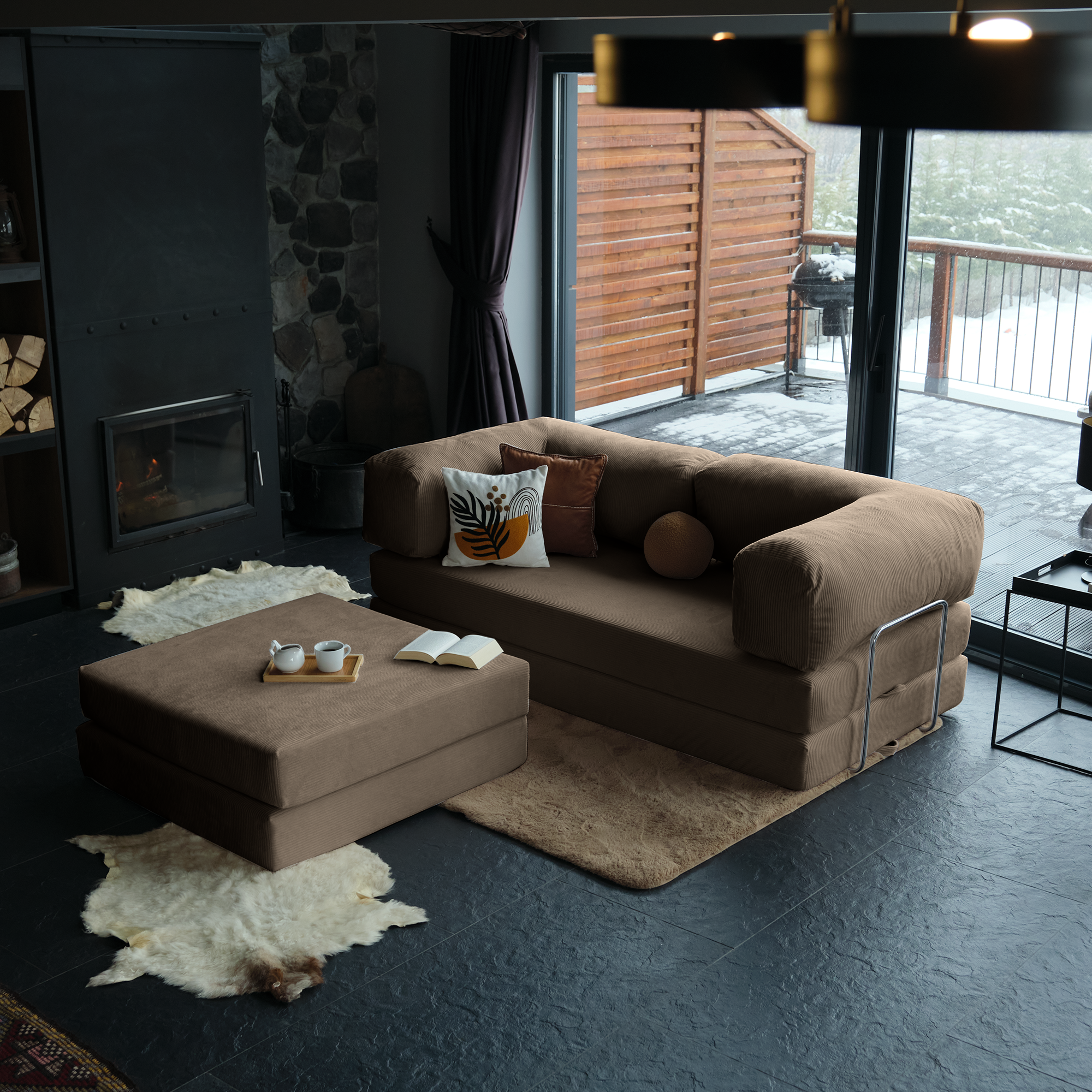 Luxurious Velvet Teddy Sofa Bed Designed For Comfort And Elegance, Ideal For Both Lounging And Creating A Chic Atmosphere