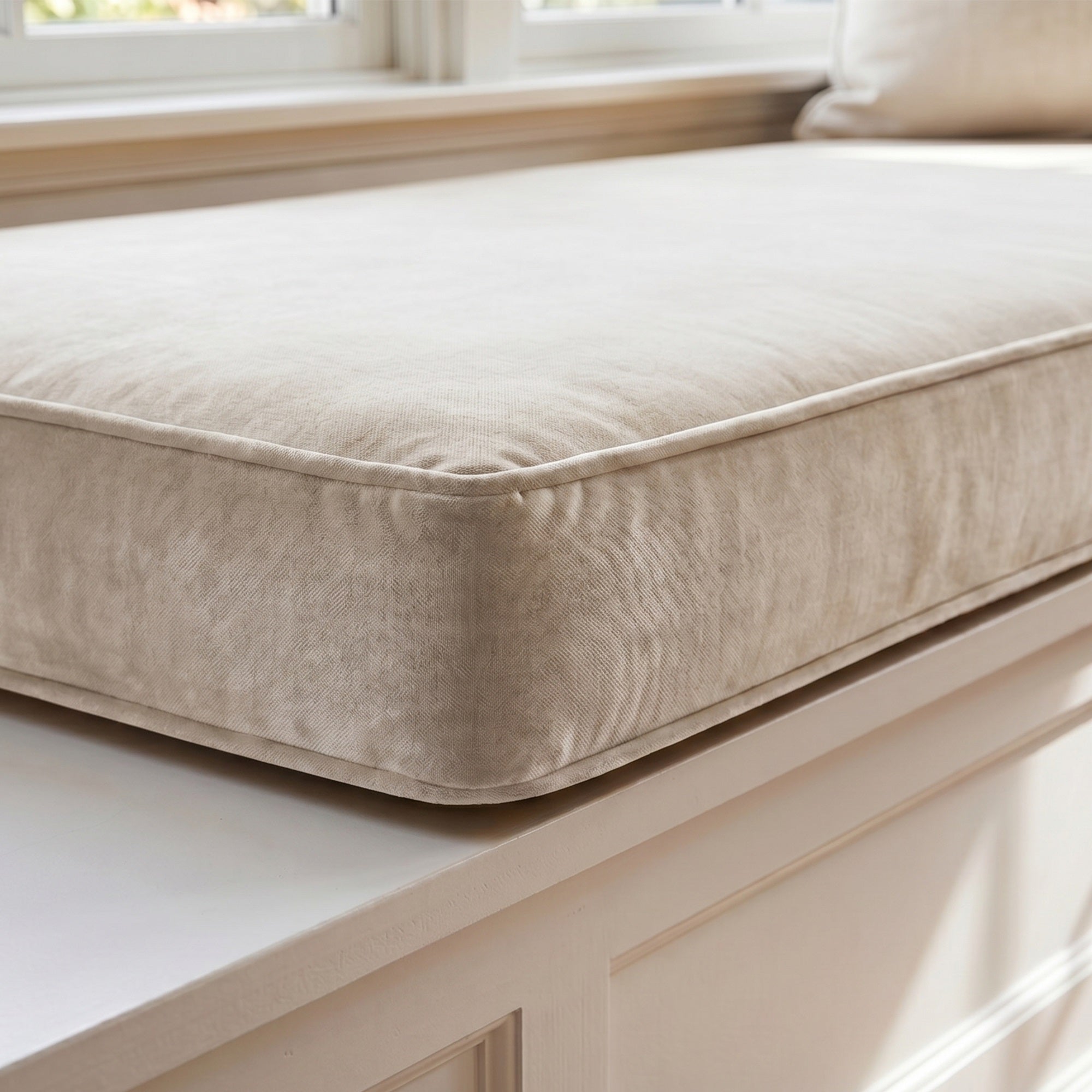Custom Velvet & Cotton Cream Flat Window Seat Cushion - Baby 1