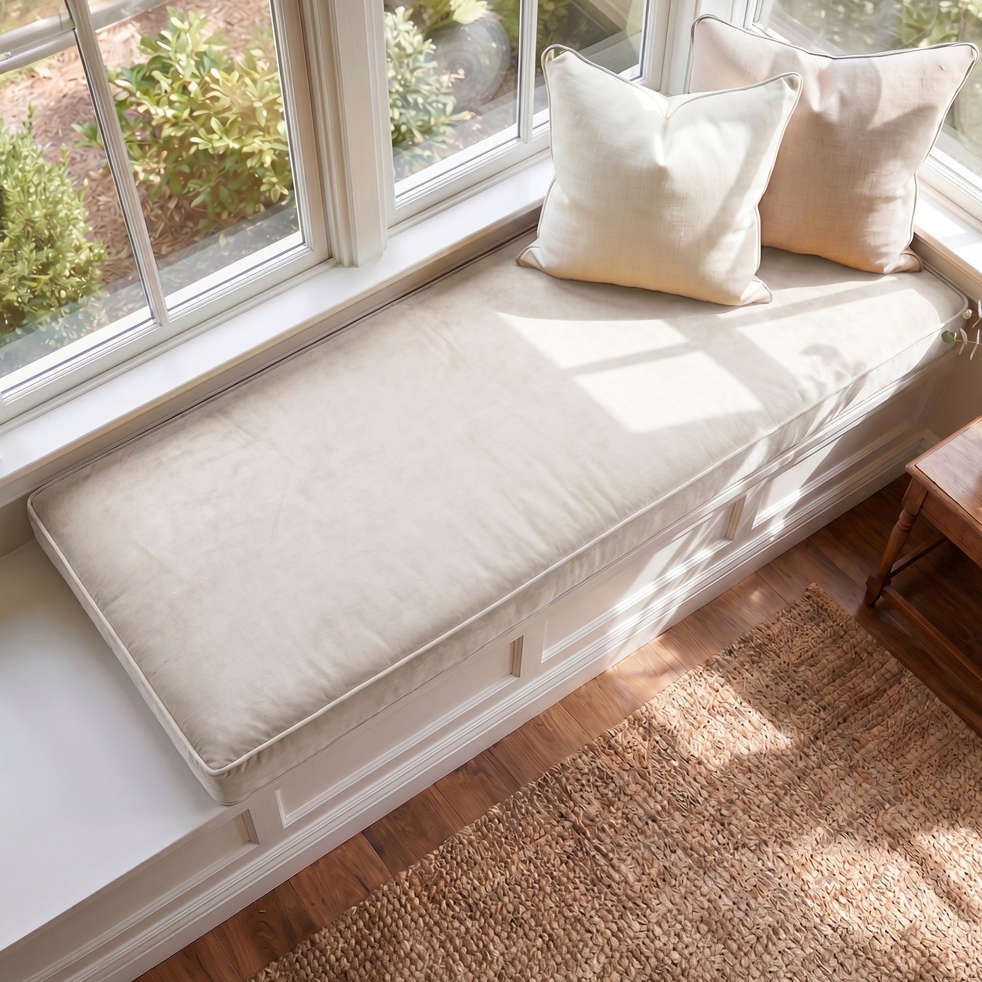 Custom Velvet & Cotton Cream Flat Window Seat Cushion - Baby 1