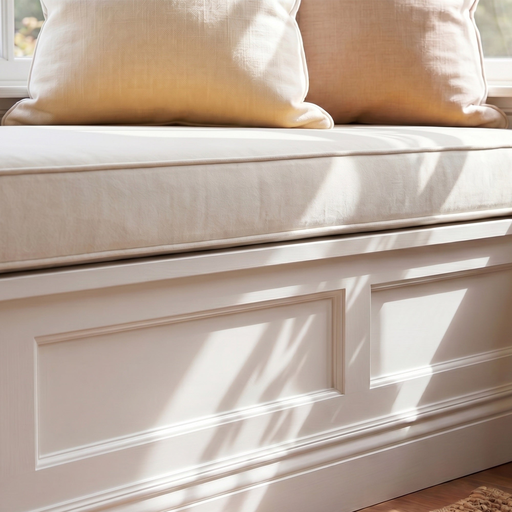 Custom Velvet & Cotton Cream Flat Window Seat Cushion - Baby 1