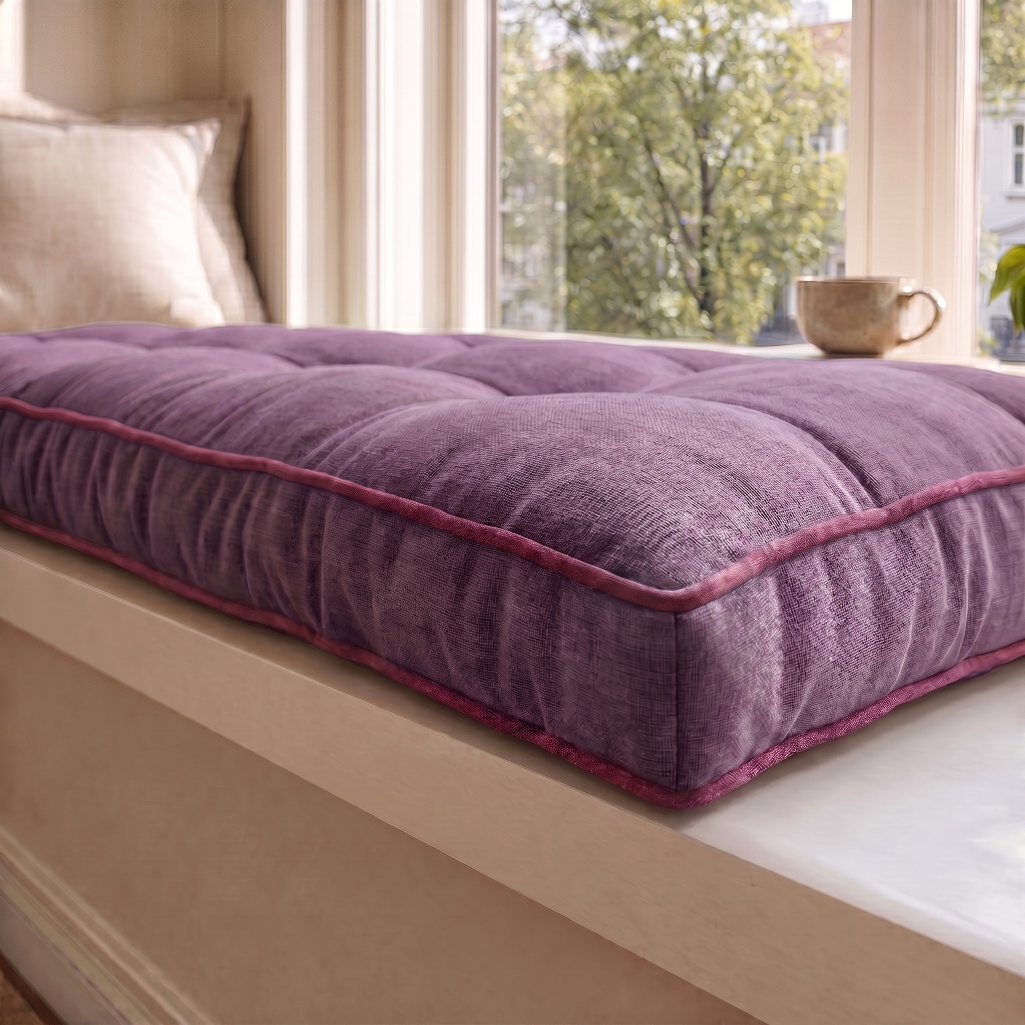 Custom Colorful Piping Tufted Window Seat Cushion