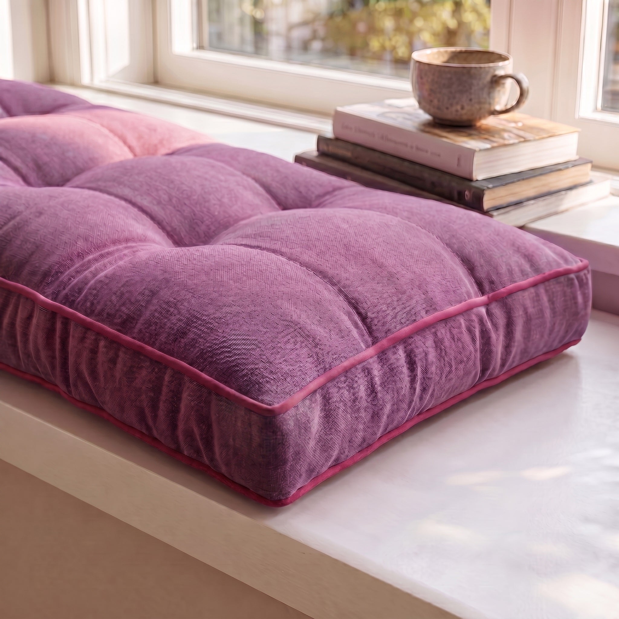 Custom Colorful Piping Tufted Window Seat Cushion