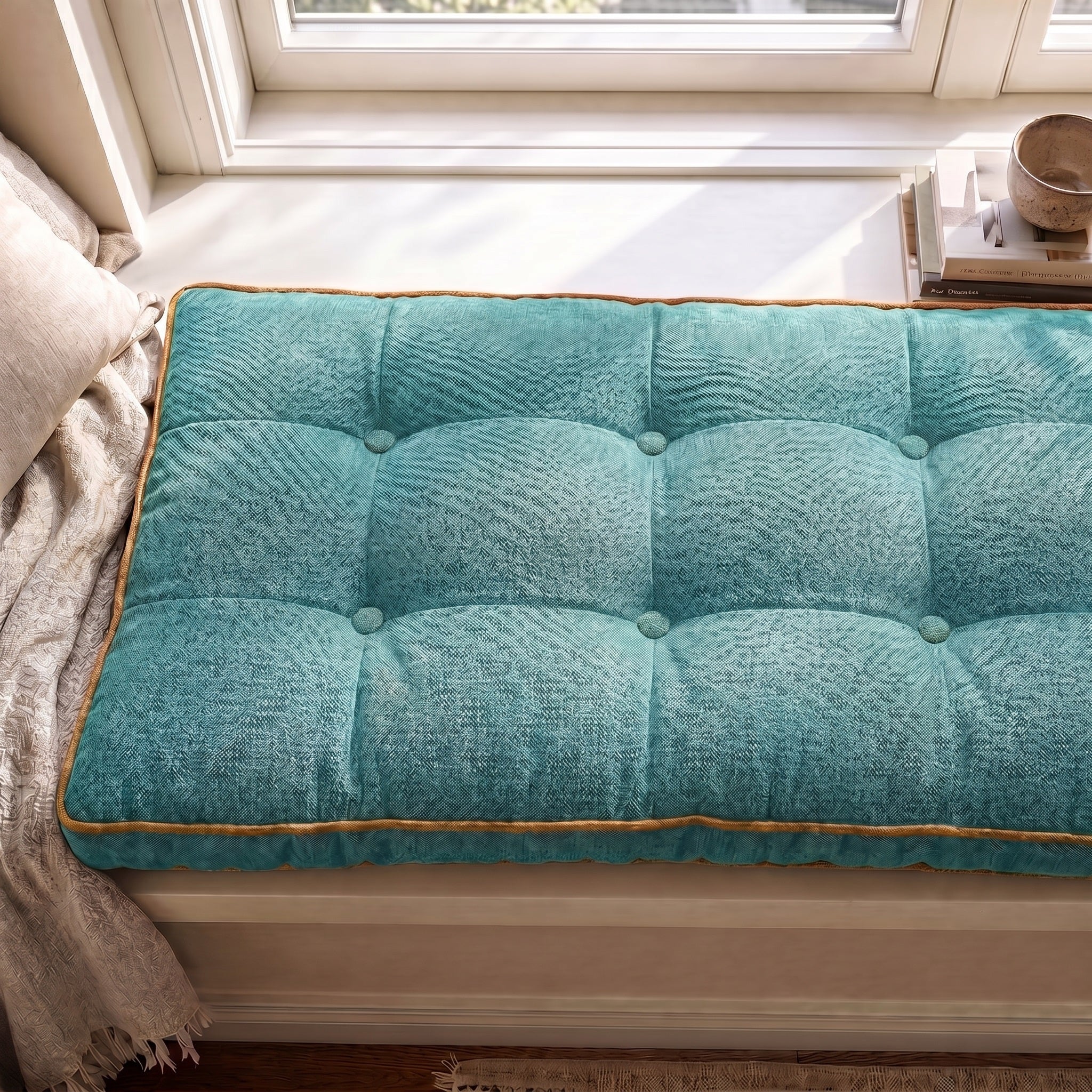 Custom Colorful Piping Tufted Reading Nook Cushion