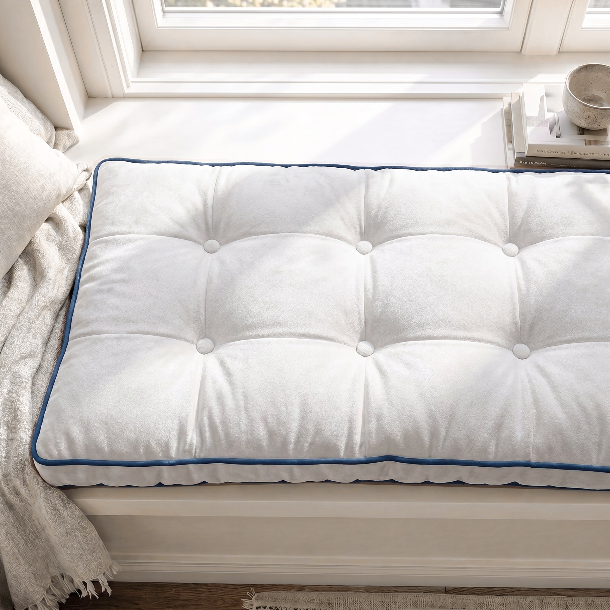 Custom Velvet & Cotton Colorful Piping Tufted Bench Cushion
