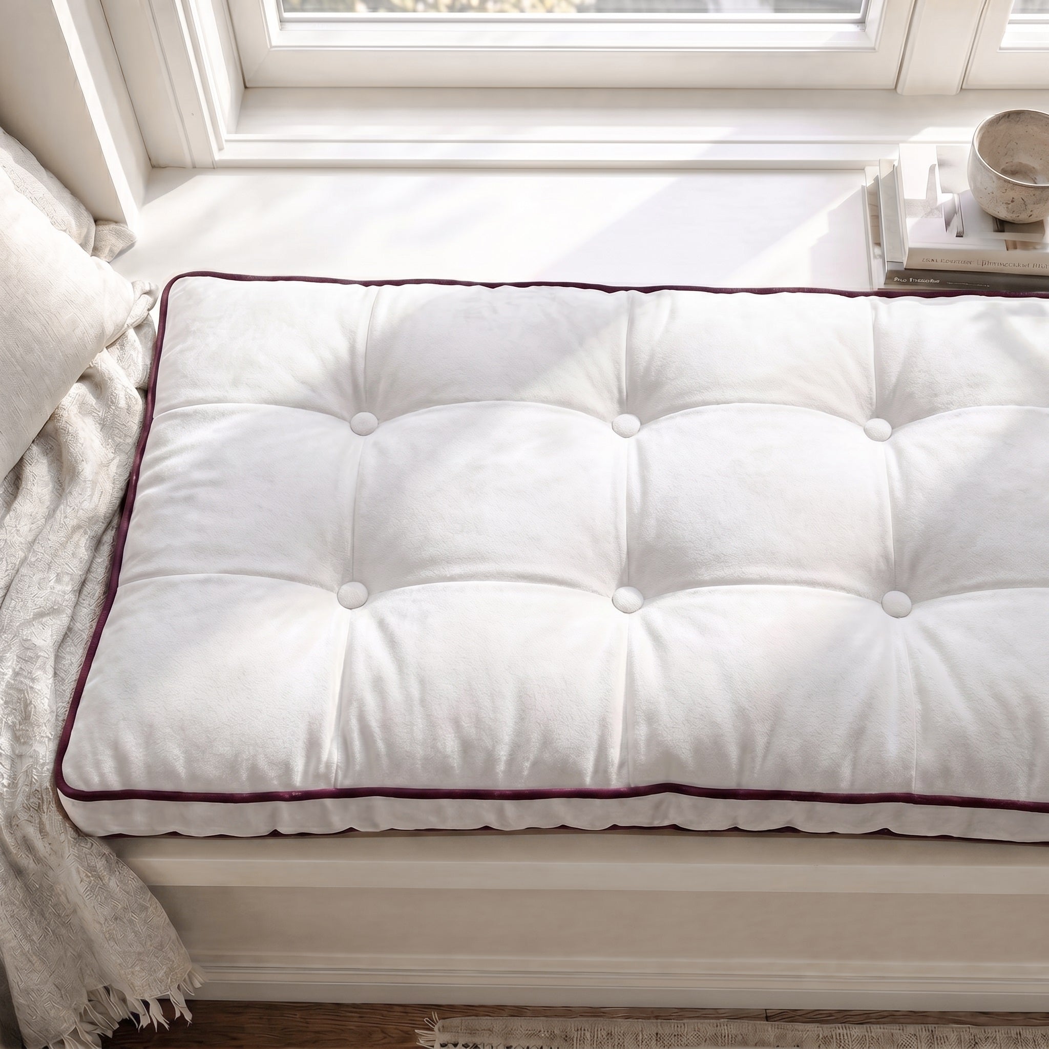 Custom Velvet & Cotton Colorful Piping Tufted Bench Cushion