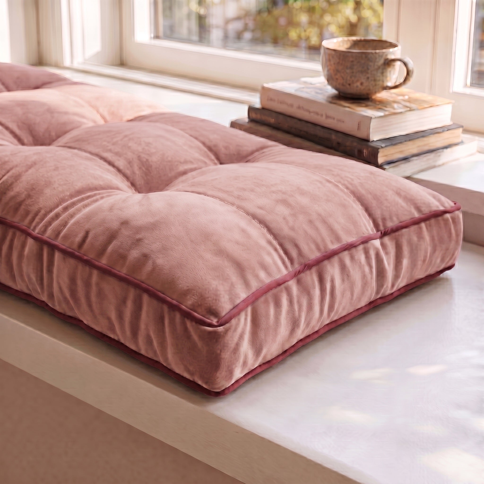Custom Velvet & Cotton Colorful Piping Tufted Bench Seat Cushion