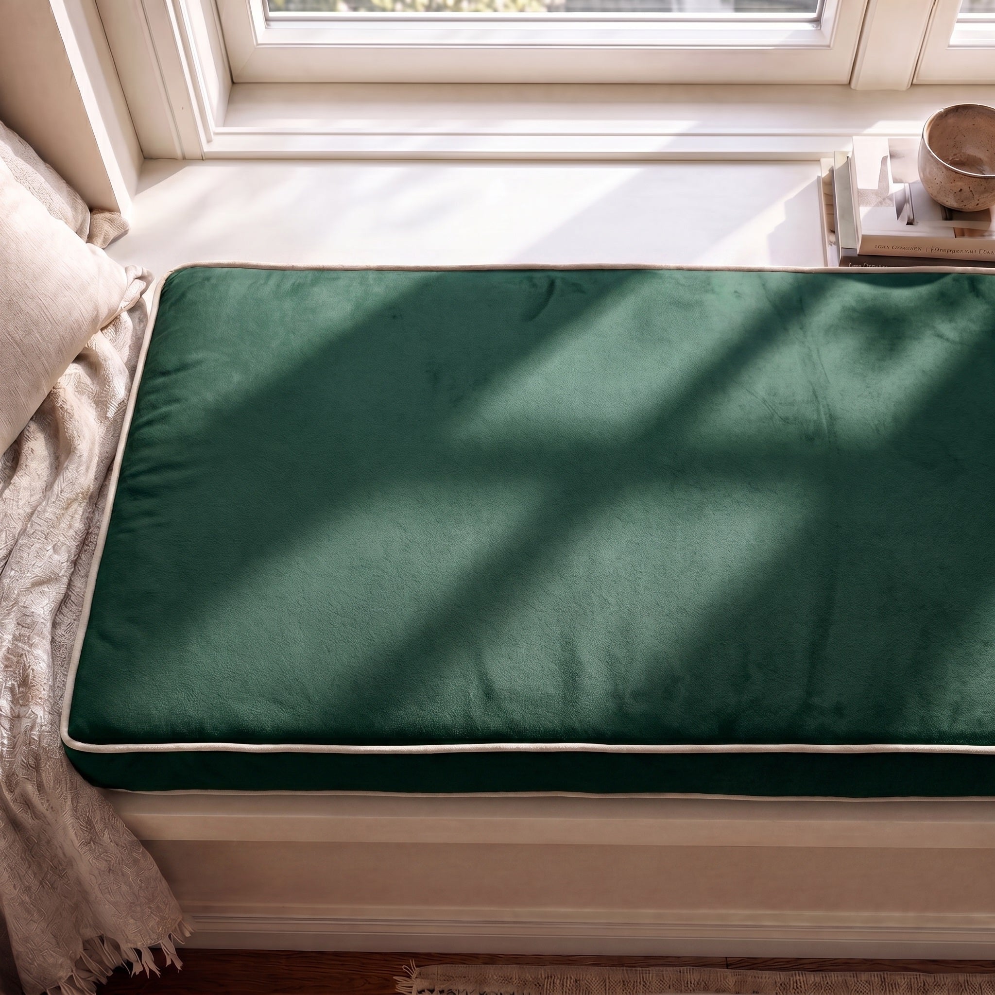 Custom Velvet & Cotton Colorful Piping Flat Entryway Bench Cushion Cover