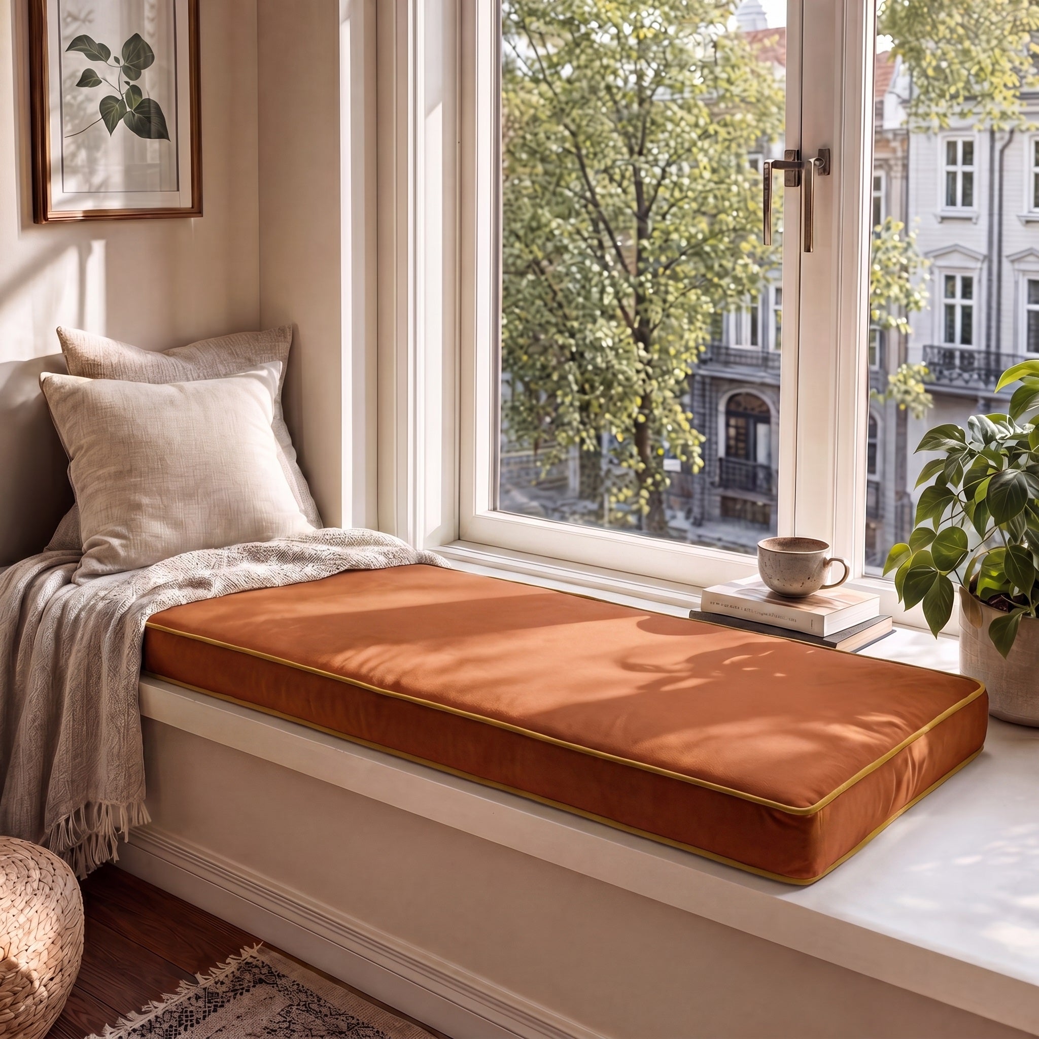 Custom Velvet & Cotton Colorful Piping Flat Window Seat Cushion Cover