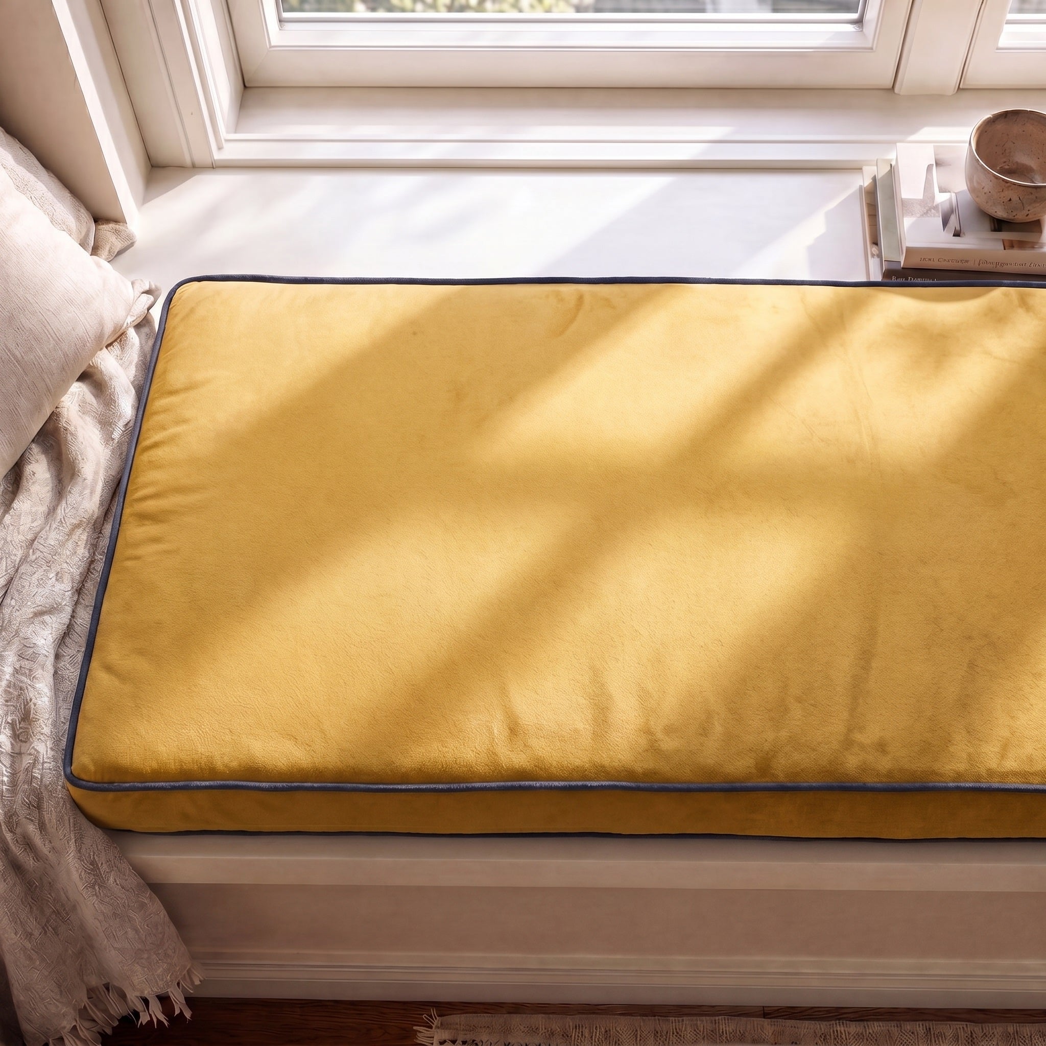 Custom Velvet & Cotton Colorful Piping Flat Indoor Bench Cushion Cover