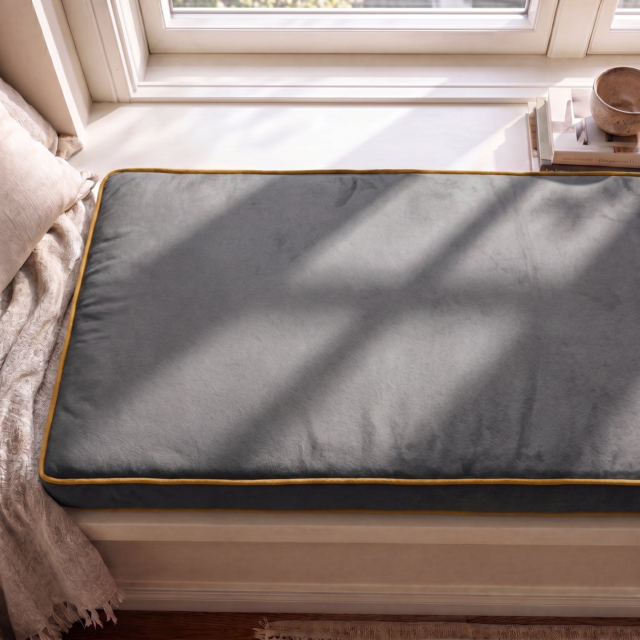 Custom Velvet & Cotton Colorful Piping Flat Reading Nook Cushion Cover