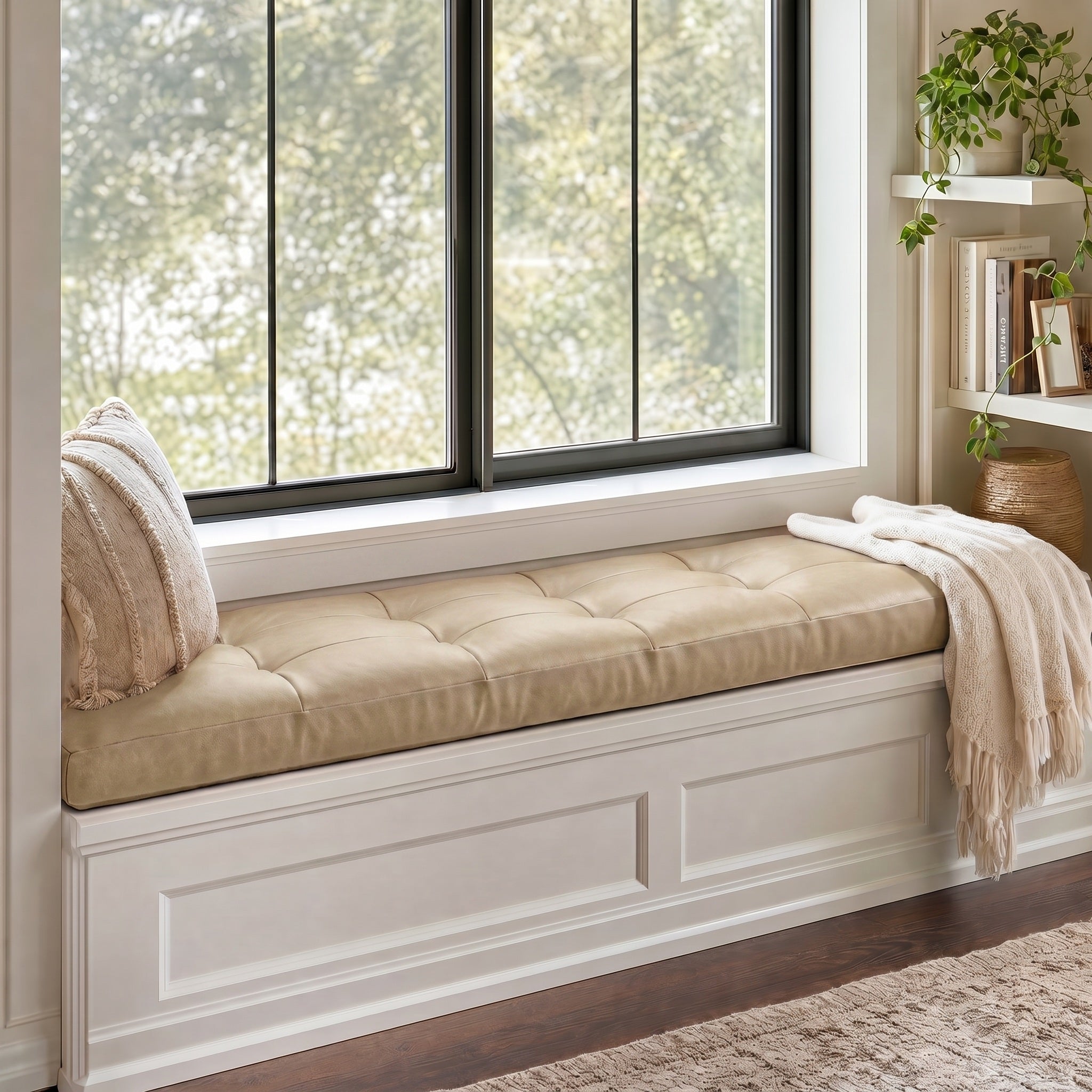Custom Beige Tufted Leather Bench Seat Cushion