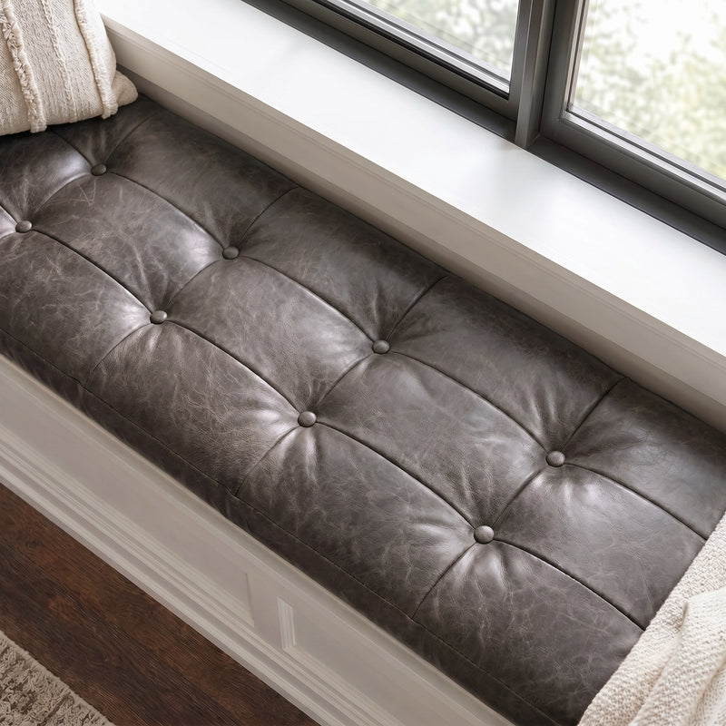 Custom Antracite Tufted Leather Bench Seat Cushion