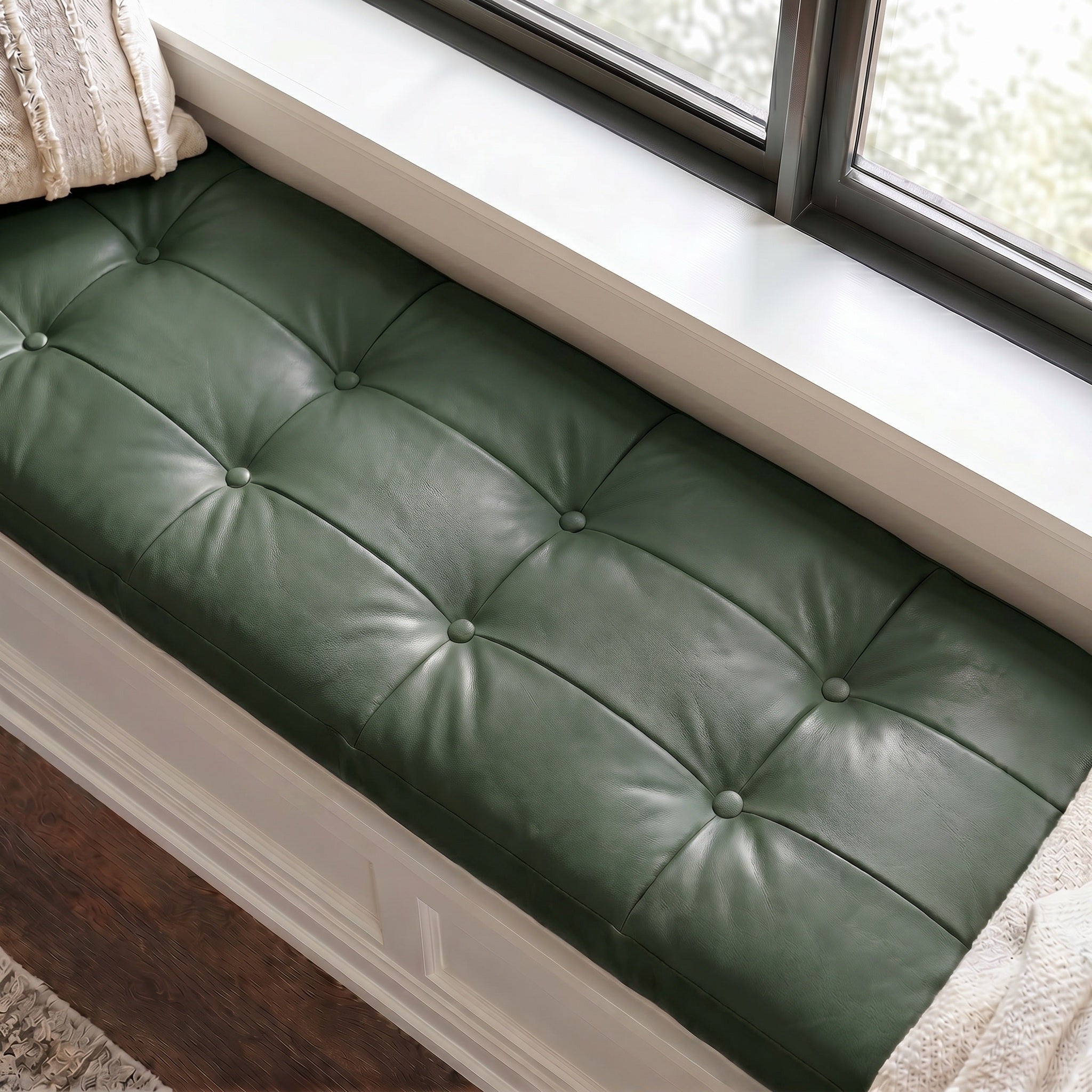 Custom Green Tufted Leather Bench Seat Cushion