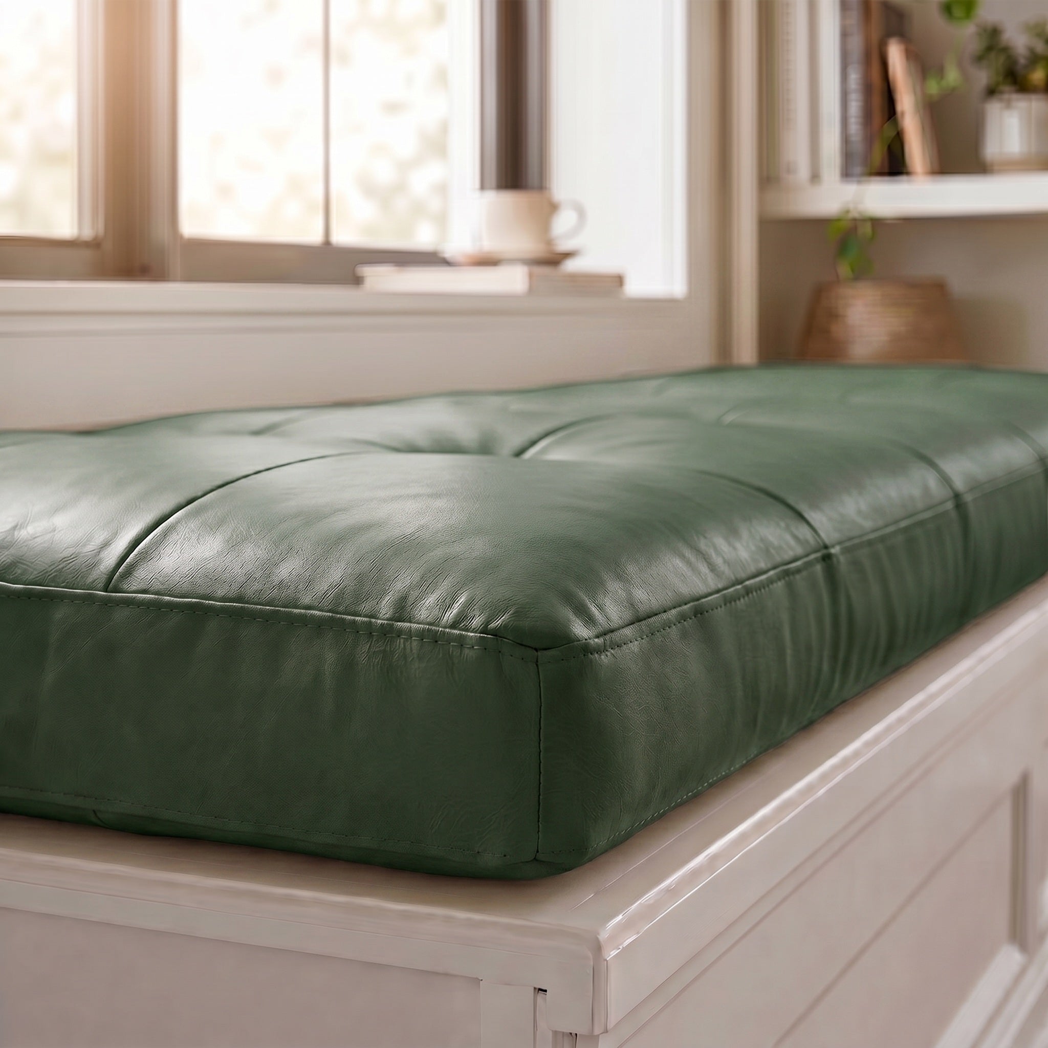 Custom Green Tufted Leather Bench Seat Cushion