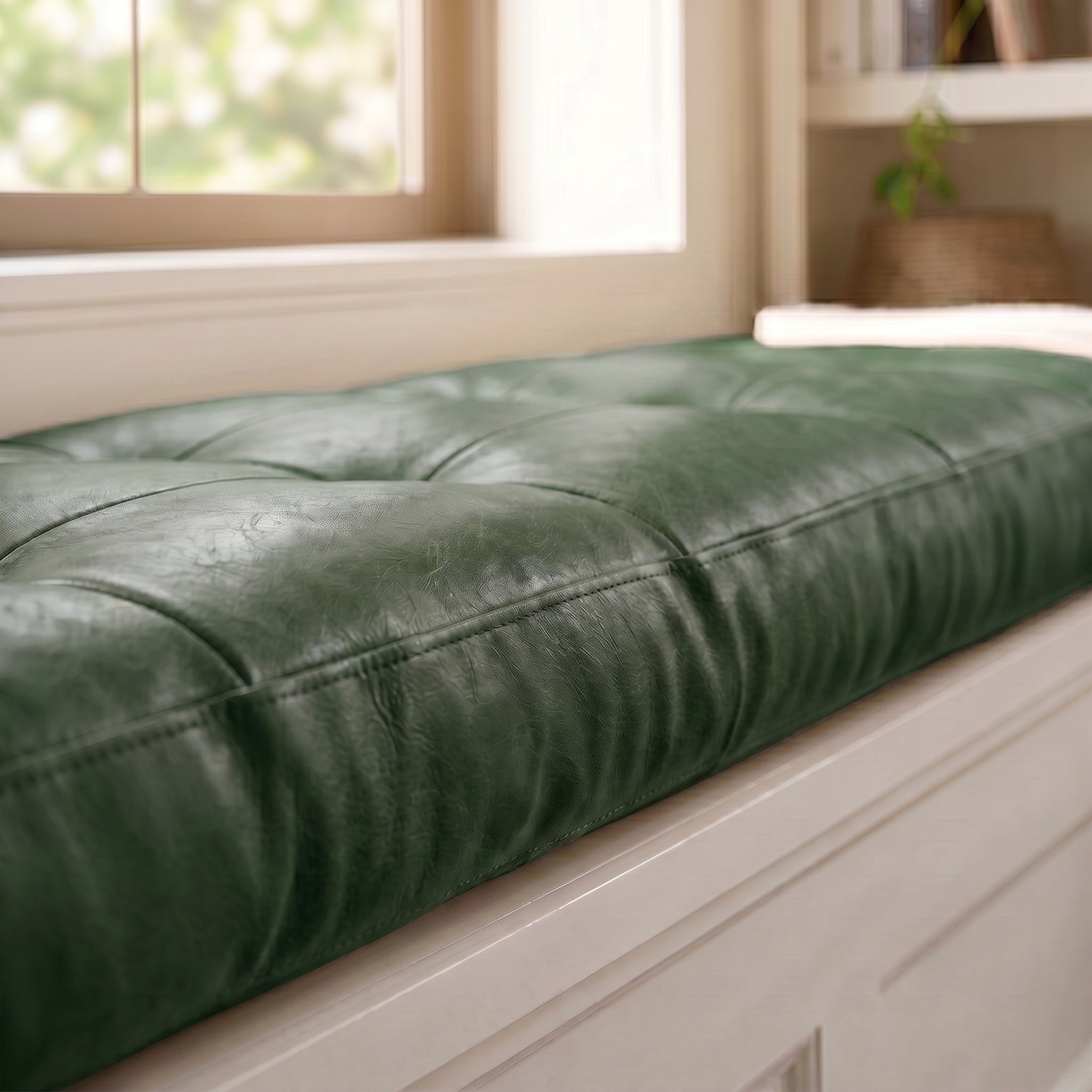 Custom Green Tufted Leather Bench Seat Cushion