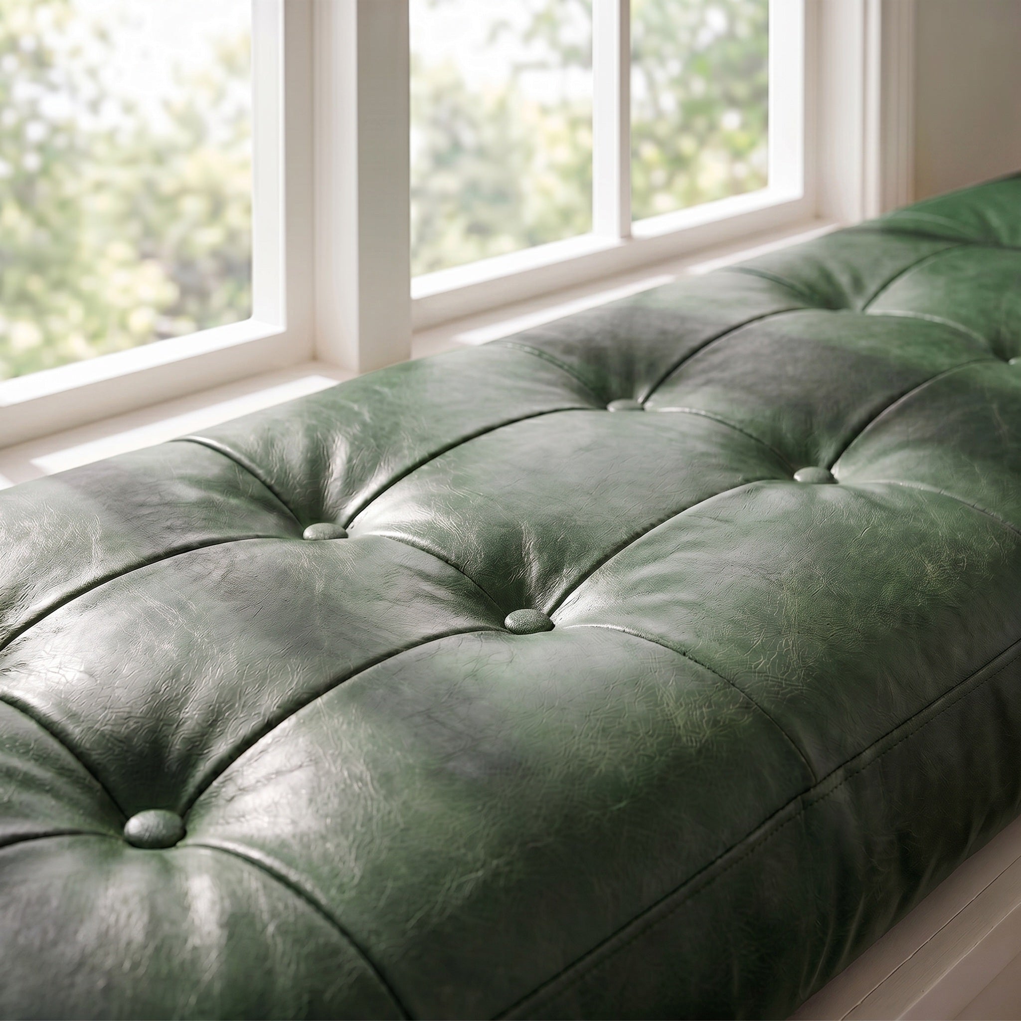 Custom Green Tufted Leather Bench Seat Cushion