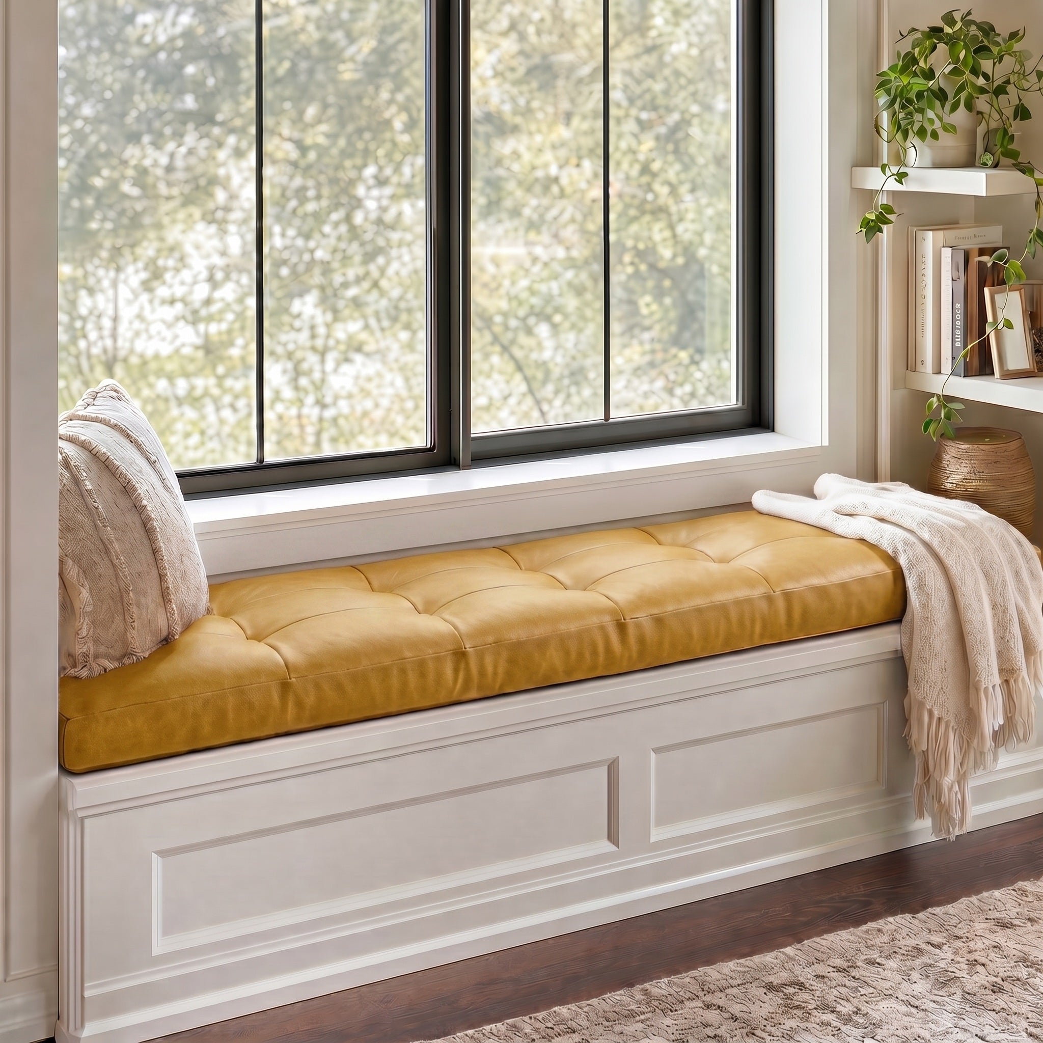 Custom Yellow Tufted Leather Bench Seat Cushion