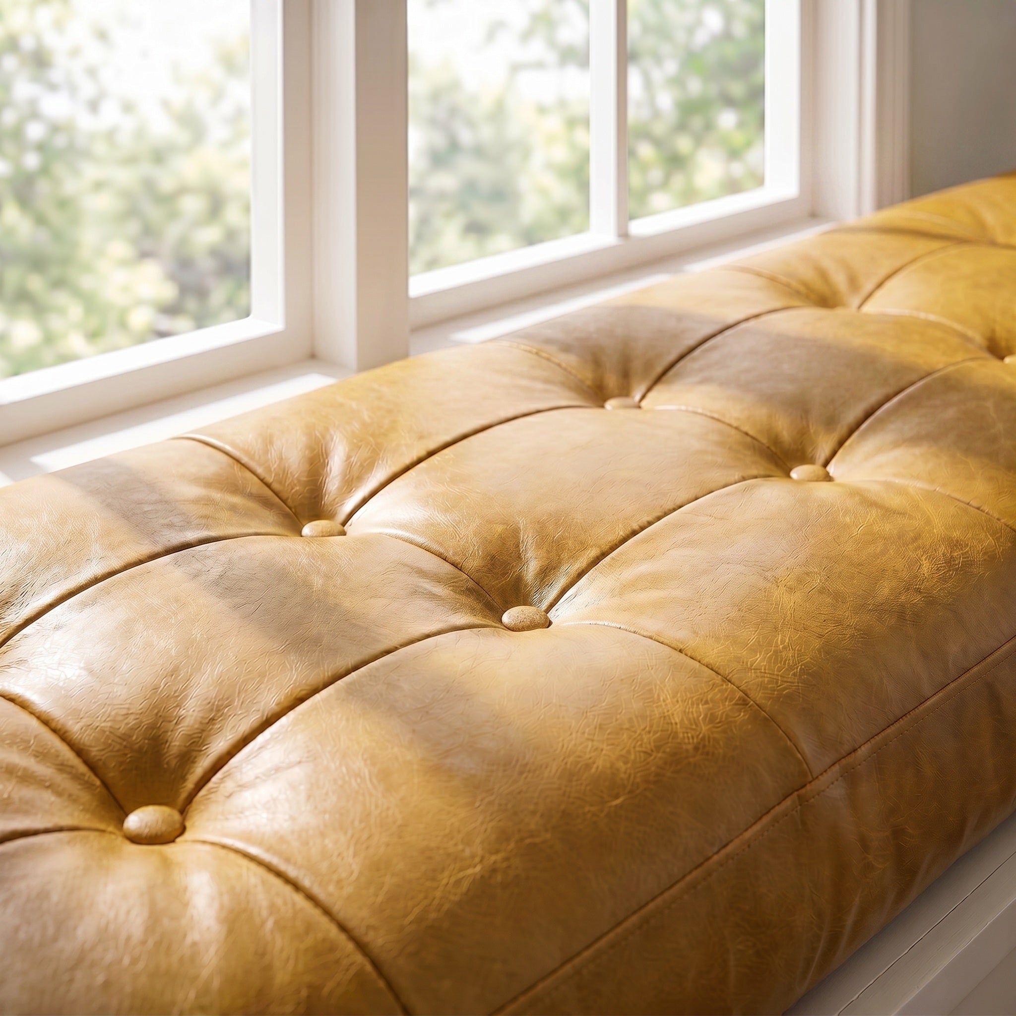 Custom Yellow Tufted Leather Bench Seat Cushion