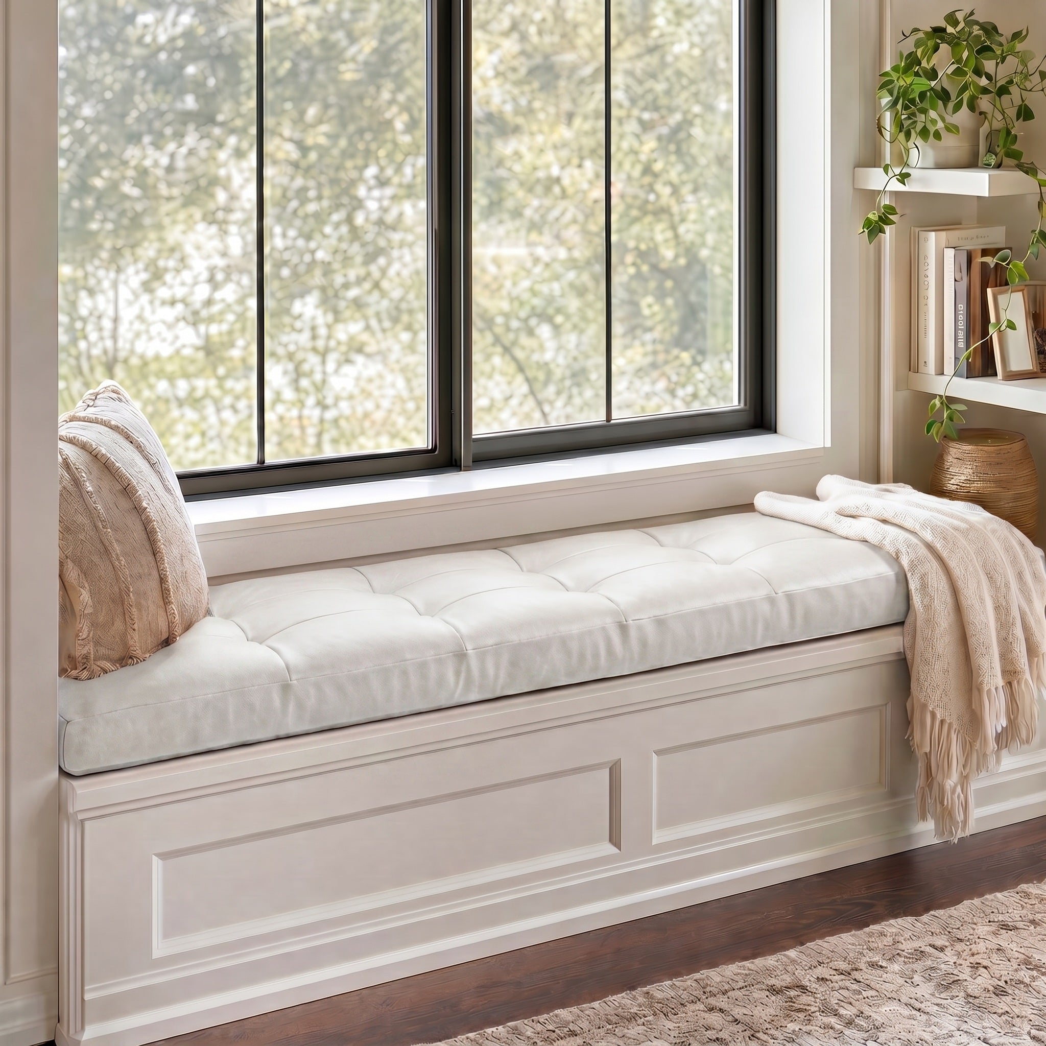 Custom White Tufted Leather Bench Seat Cushion