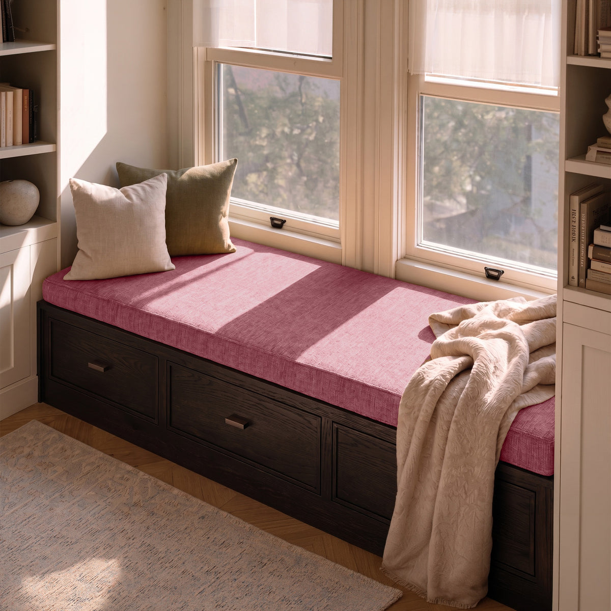 Custom Dusty Rose Flat Bench Cushion Cover - RS/7
