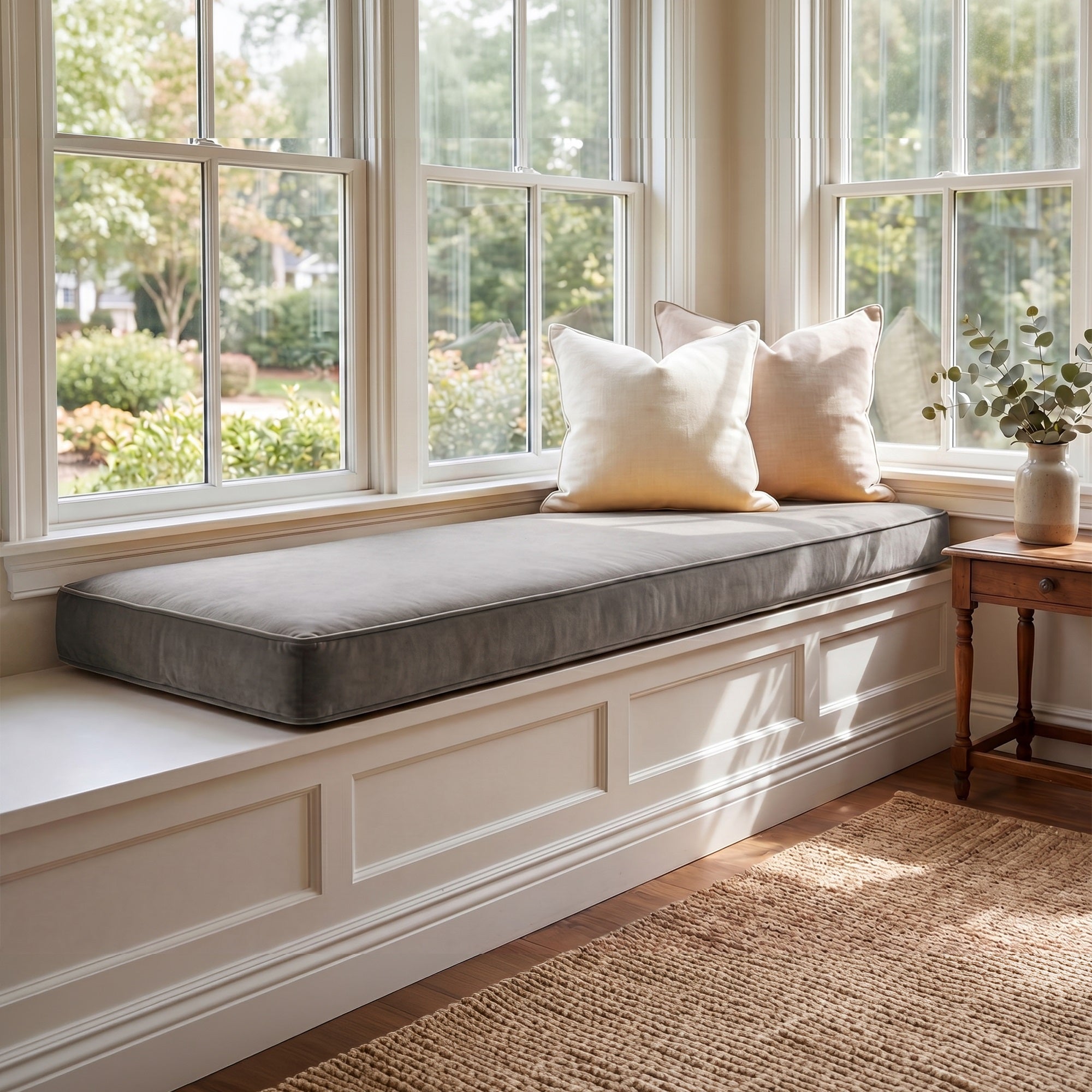 Custom Velvet & Cotton Gray Flat Window Seat Cushion - Baby 23