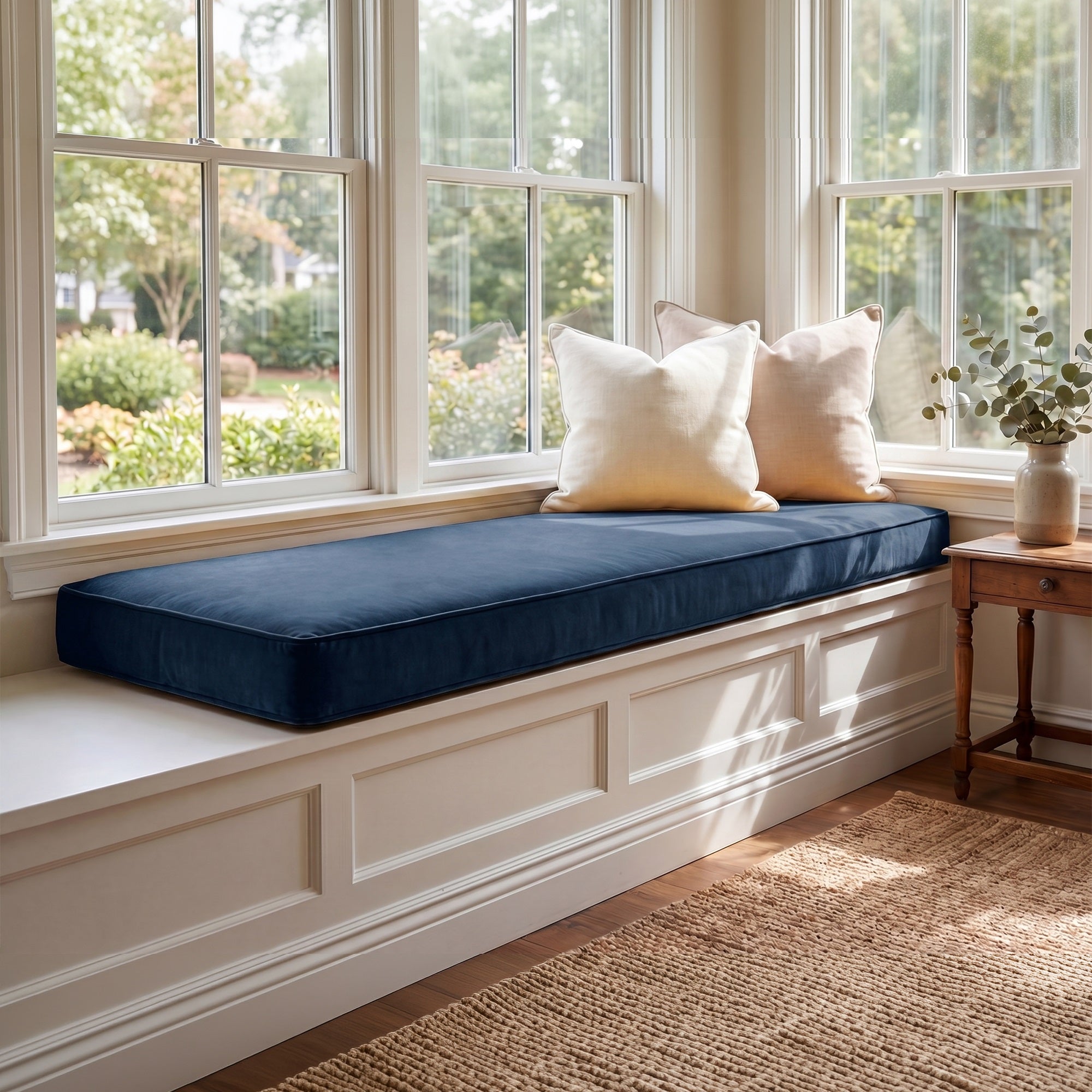 Custom Velvet & Cotton Dark Navy Blue Flat Window Seat Cushion - Baby 21
