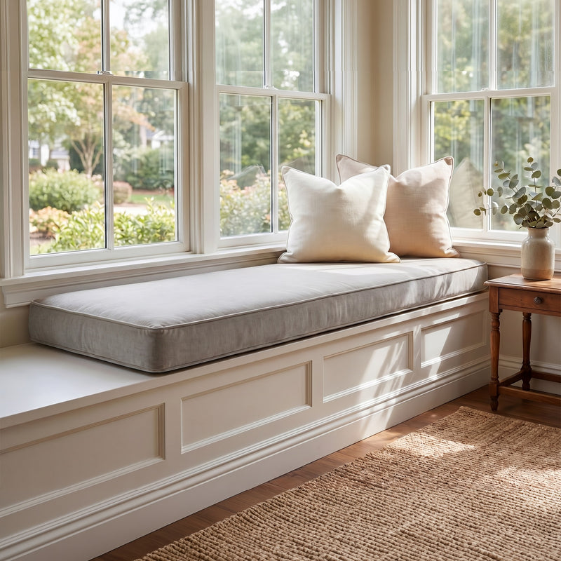 Custom Velvet & Cotton Light Gray Flat Window Seat Cushion COVER - Baby 22