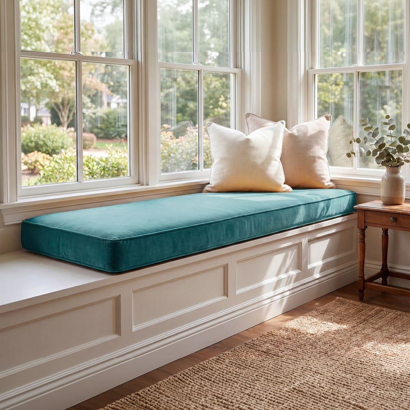 Custom Velvet & Cotton Turquoise Flat Window Seat Cushion COVER - Baby 18
