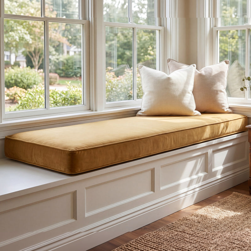 Custom Velvet & Cotton Mustard Flat Window Seat Cushion COVER - Baby 7