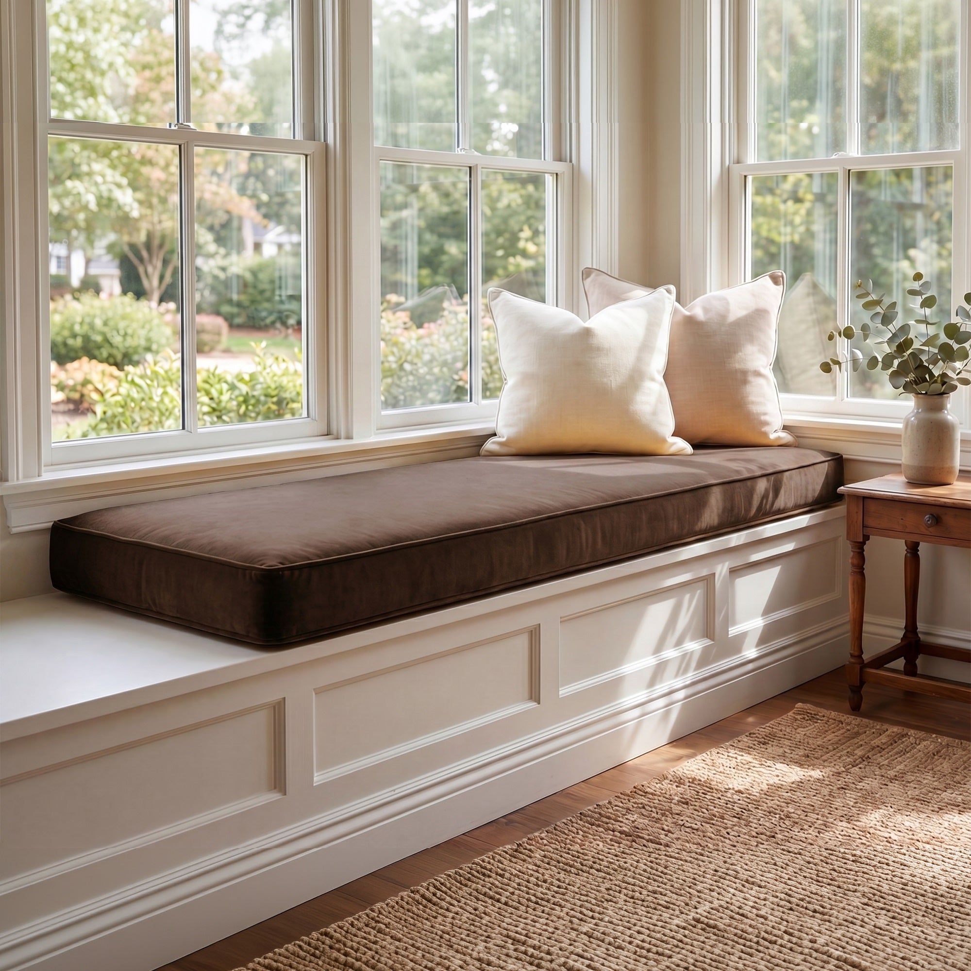 Custom Velvet & Cotton Brown Flat Window Seat Cushion COVER - Baby 8