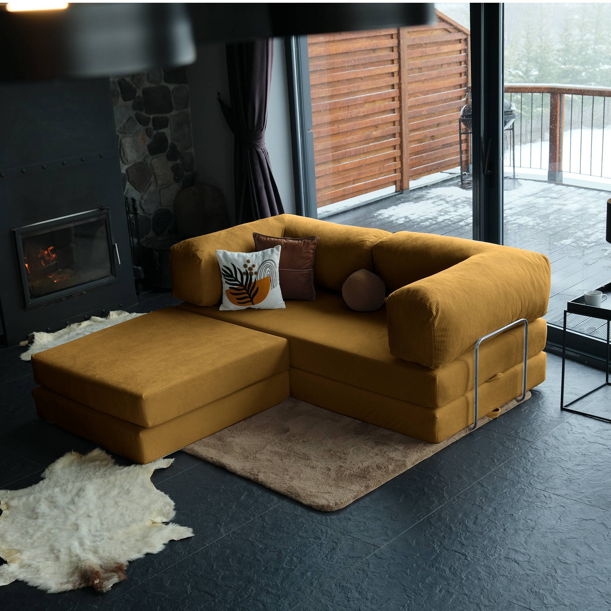 Teddy Corner Sofa Bed- Mustard
