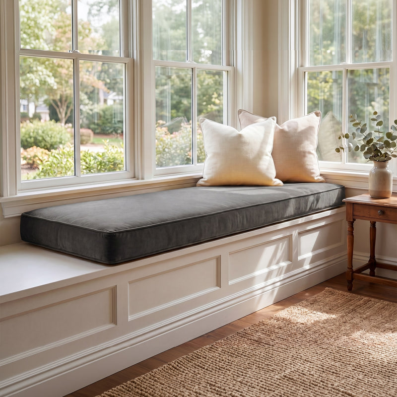 Custom Velvet & Cotton Anthracite Flat Window Seat Cushion COVER - Baby 25